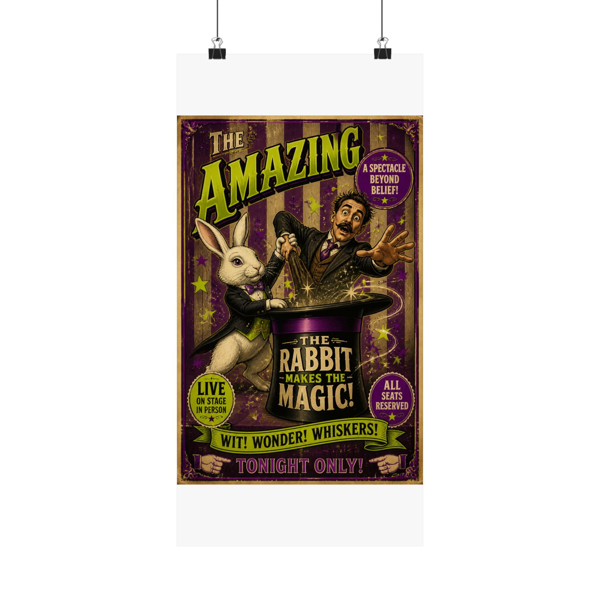 Magic Hat Rabbit Wall Art Poster 18×24 Vintage Circus Kitchen Decor Maximalist Print