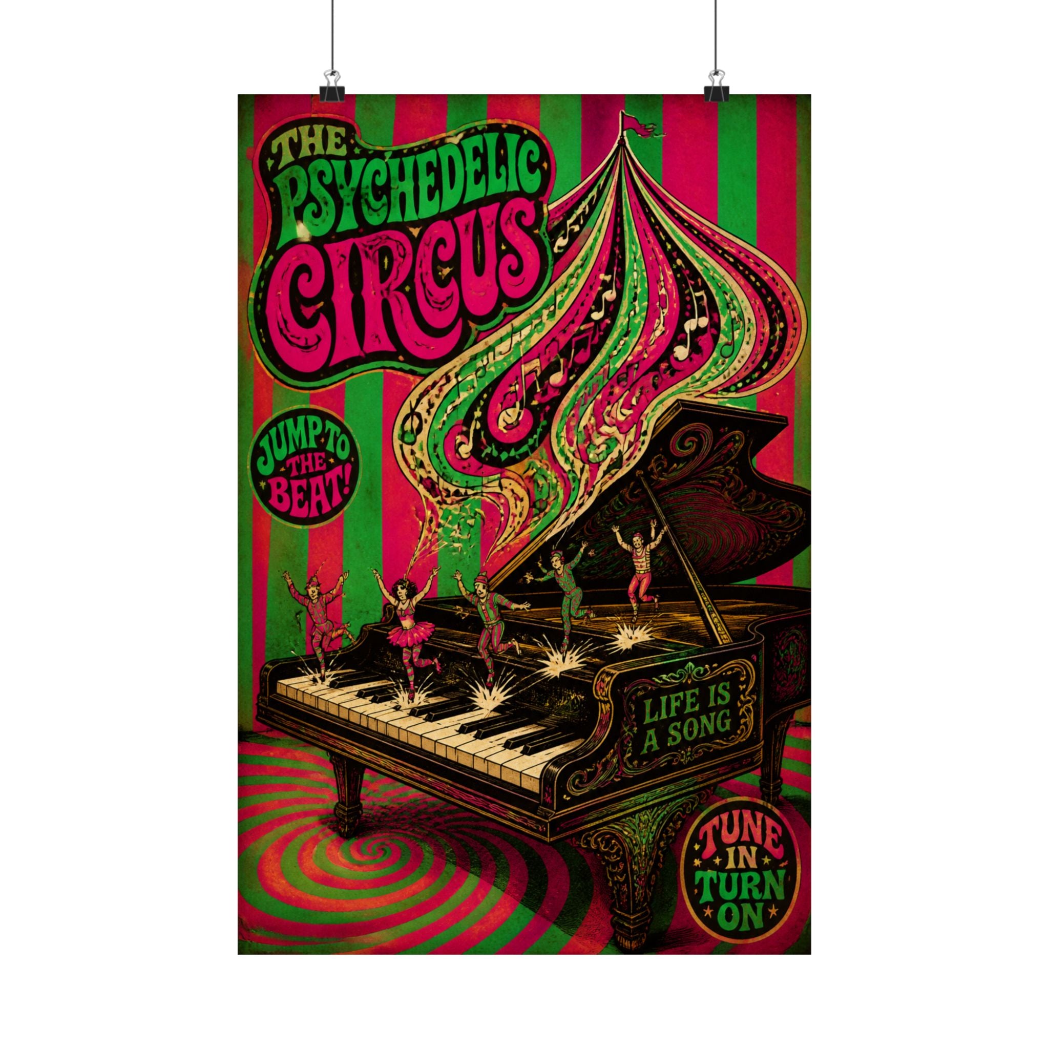 Grand Piano Acrobats Wall Art Poster 24×36 Psychedelic Dining Room Decor Maximalist Print
