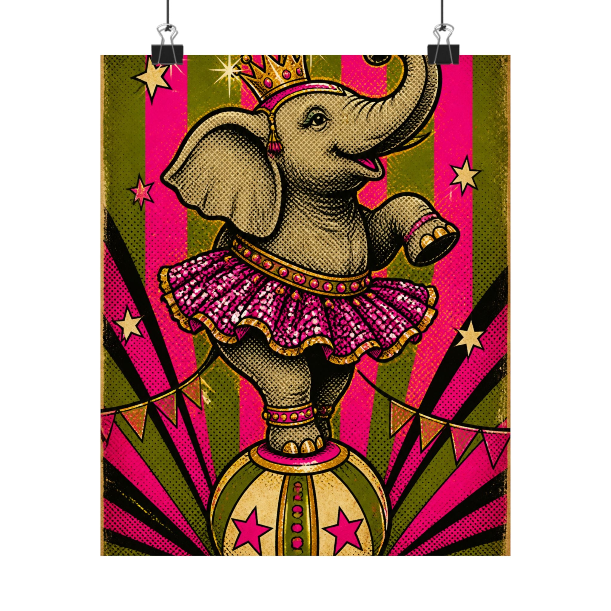 Elephant on Ball Wall Art Poster 24×36 Pop Art Restaurant Decor Maximalist Print