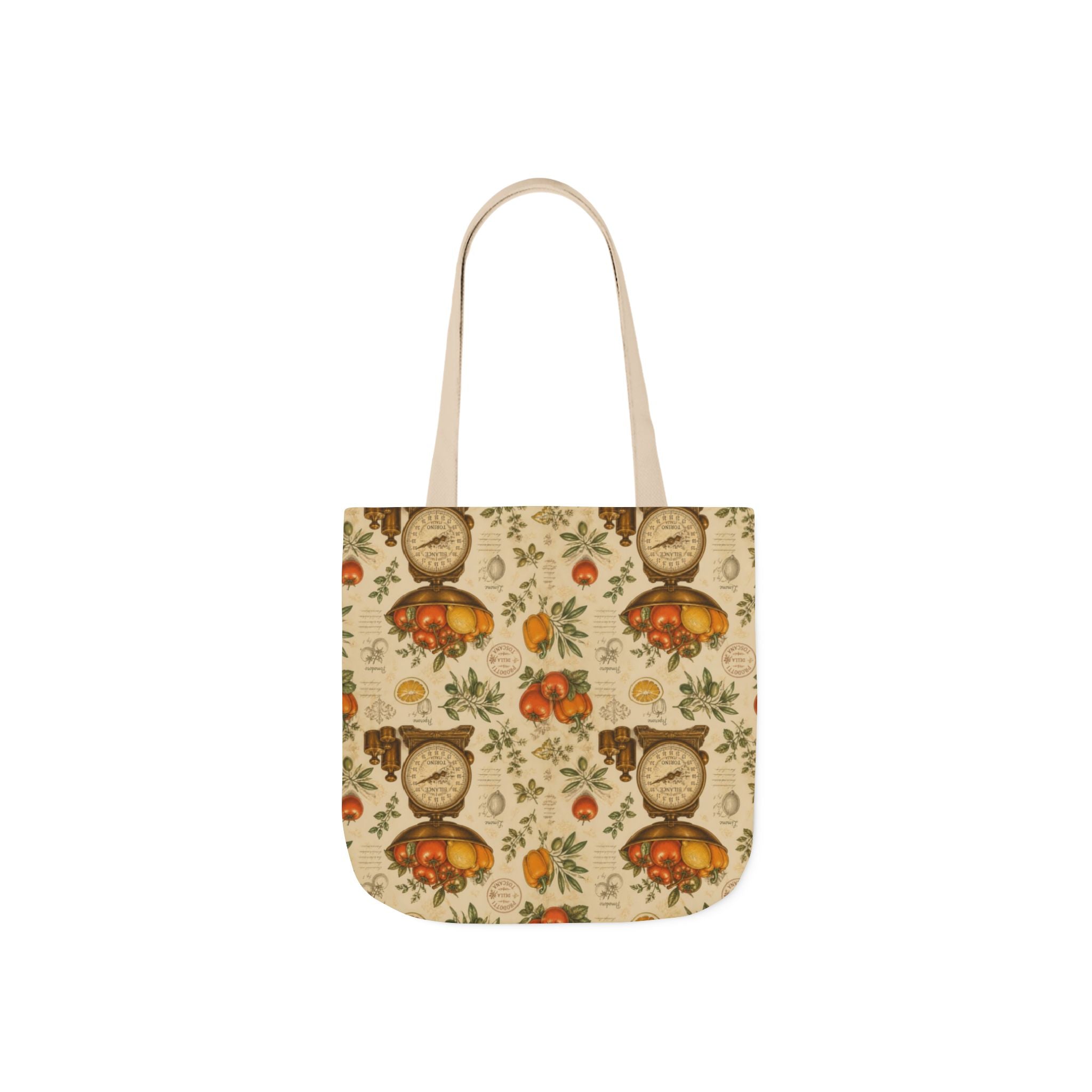 Vintage Kitchen Scale Canvas Tote Bag Mediterranean Kitchen Botanical Design Italian Cottagecore Gift