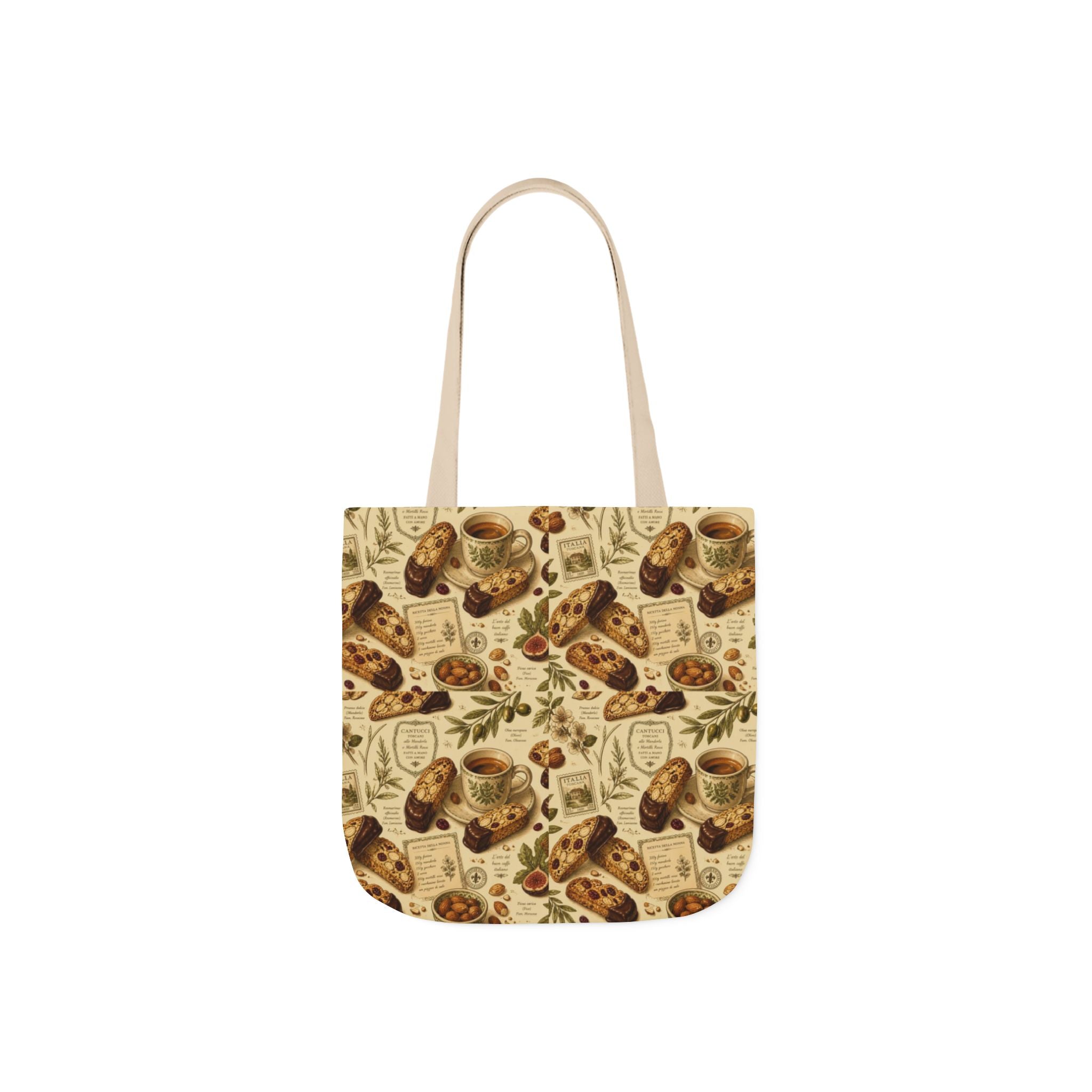 Almond Biscotti Canvas Tote Bag Mediterranean Kitchen Botanical Design Italian Cottagecore Gift