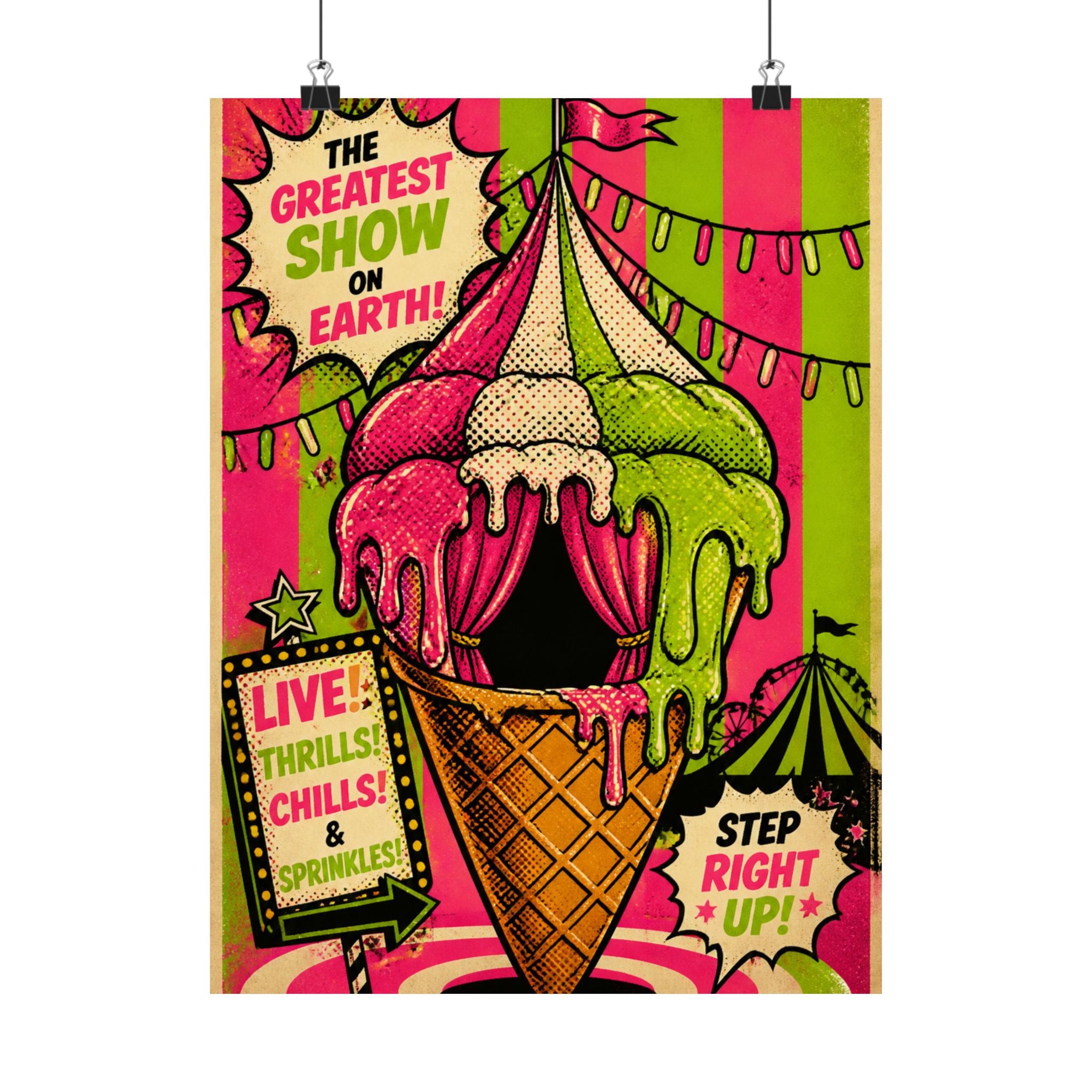 Ice Cream Cone Circus Tent Wall Art Poster 24×36 Pop Art Restaurant Decor Maximalist Print