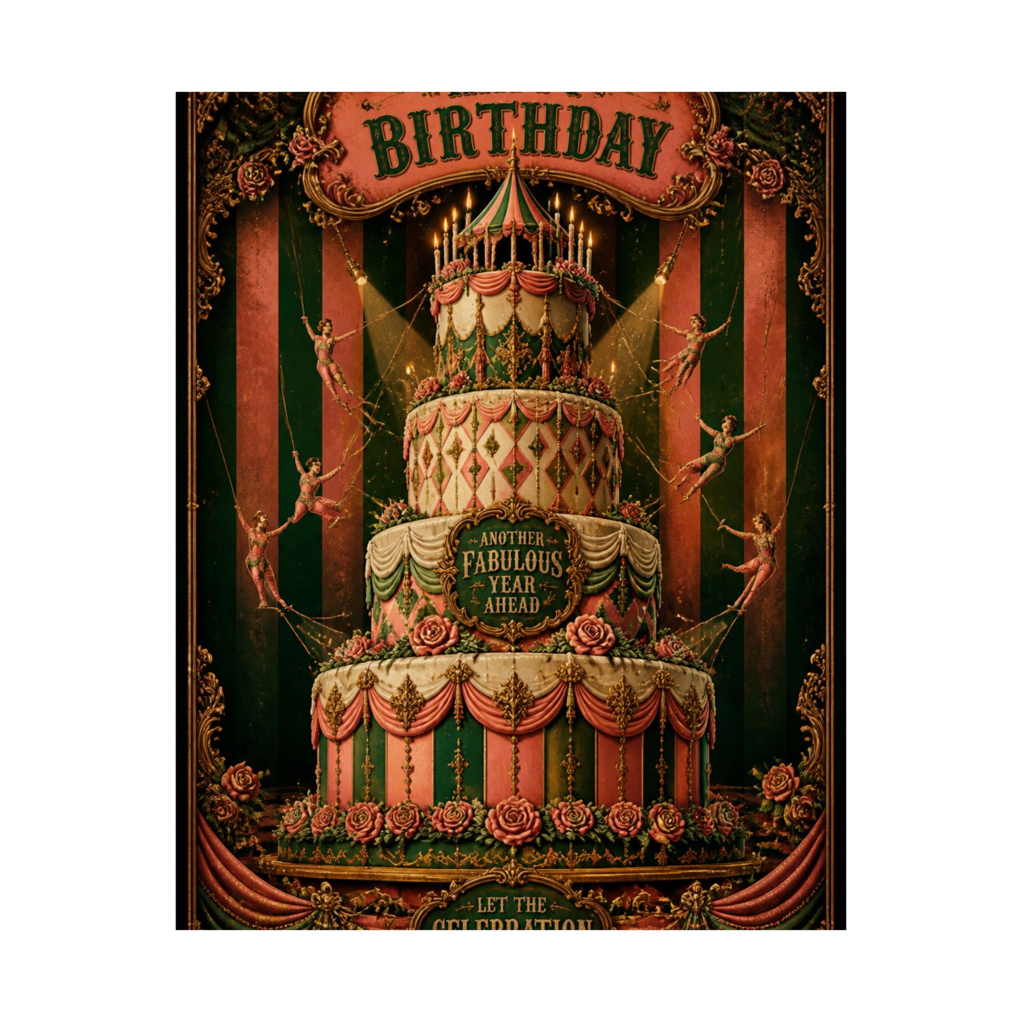 Birthday Cake Trapeze Wall Art Poster 24×36 Baroque Studio Decor Maximalist Print