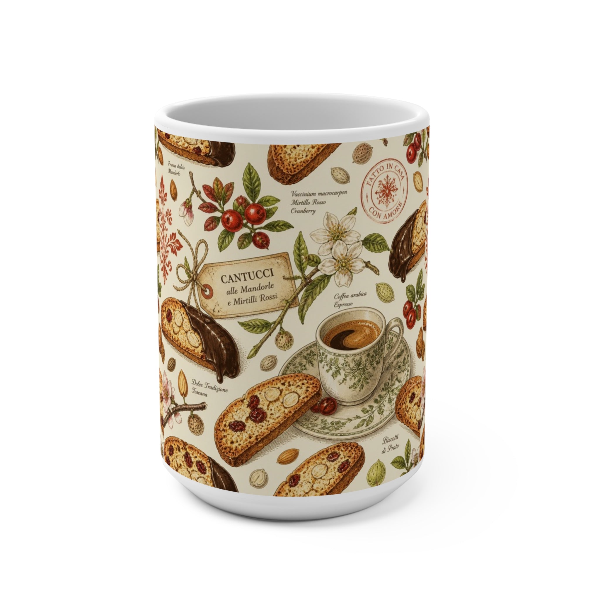 Almond Biscotti 15oz Ceramic Mug Mediterranean Kitchen Botanical Design Italian Cottagecore Gift