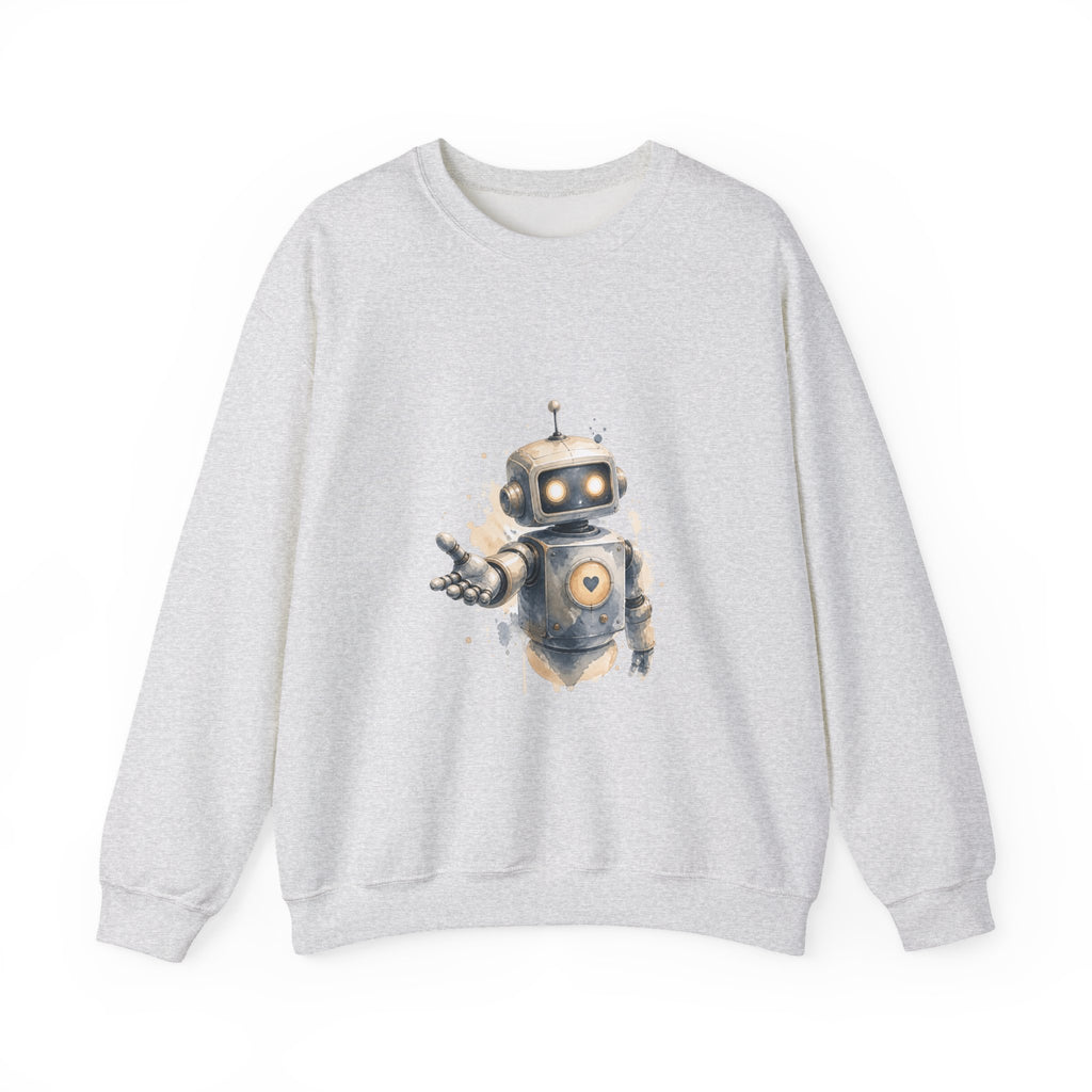 Matching Couple Sweatshirt - Robot & Heart Matching Couple Comfort Colors Crew Watercolor Art His Hers Birthday Gift - Design A