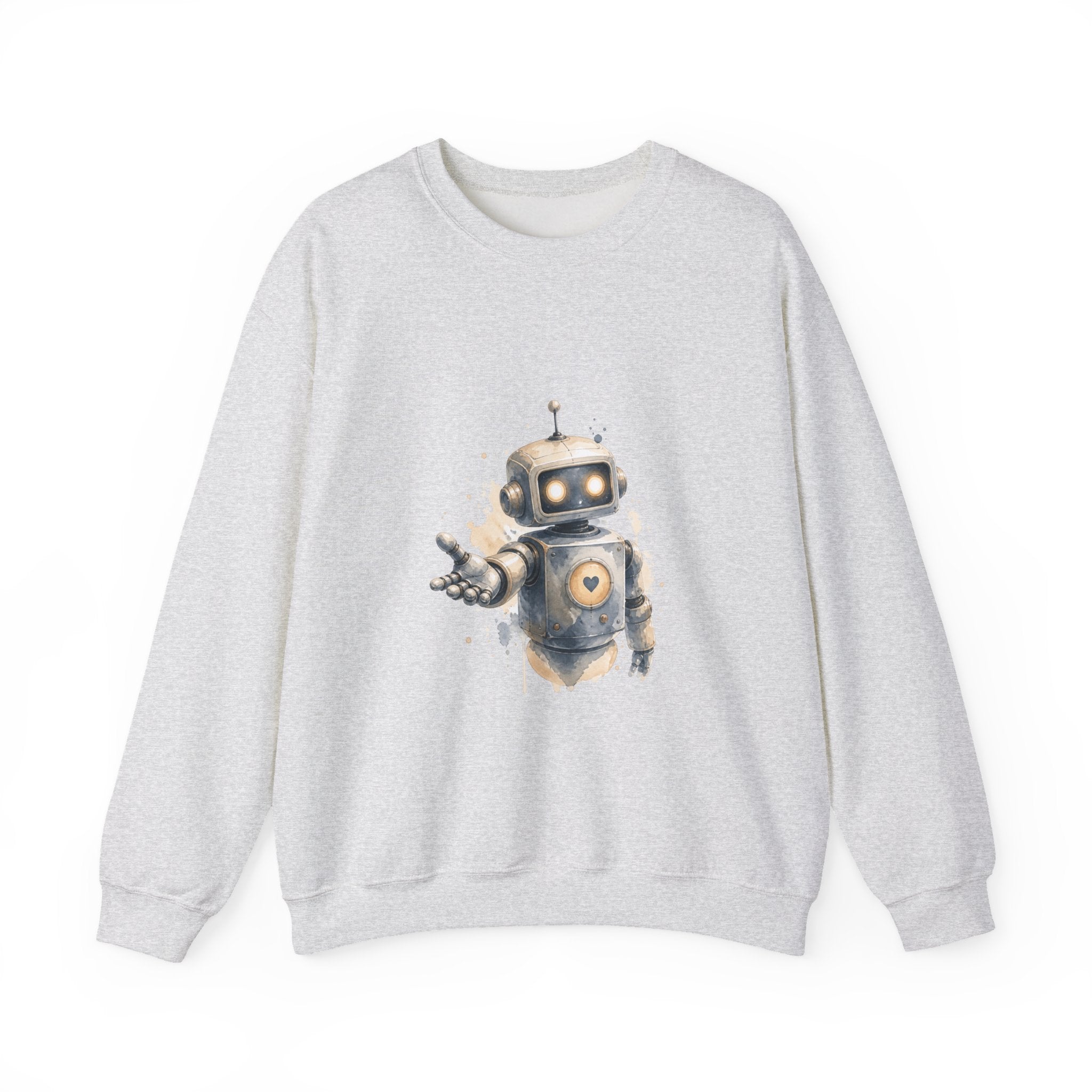 Matching Couple Sweatshirt - Robot & Heart Matching Couple Comfort Colors Crew Watercolor Art His Hers Birthday Gift - Design A