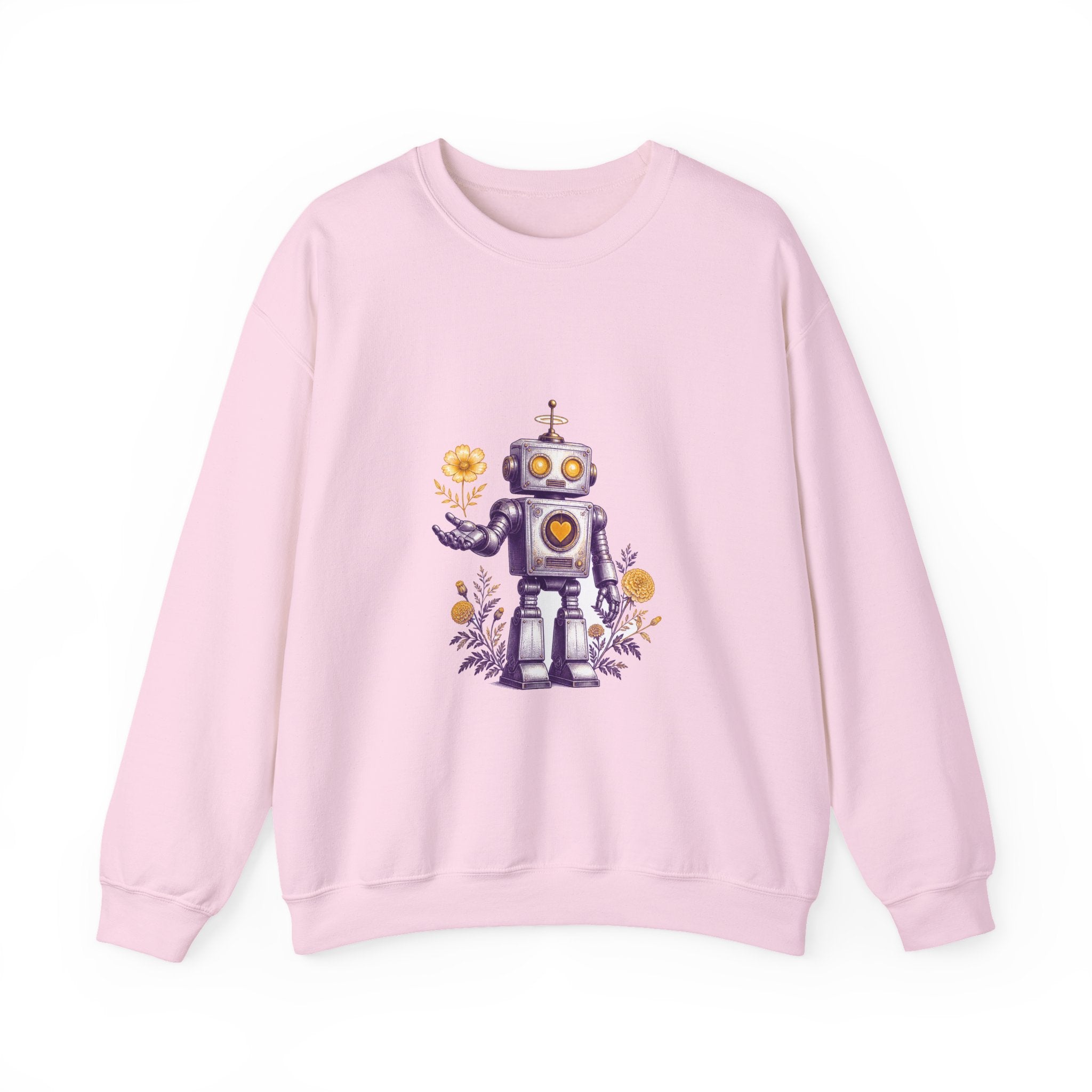 Matching Couple Sweatshirt - Robot & Heart Matching Couple Crewneck Sweatshirt Vintage Art His Hers Wedding Gift - Design A