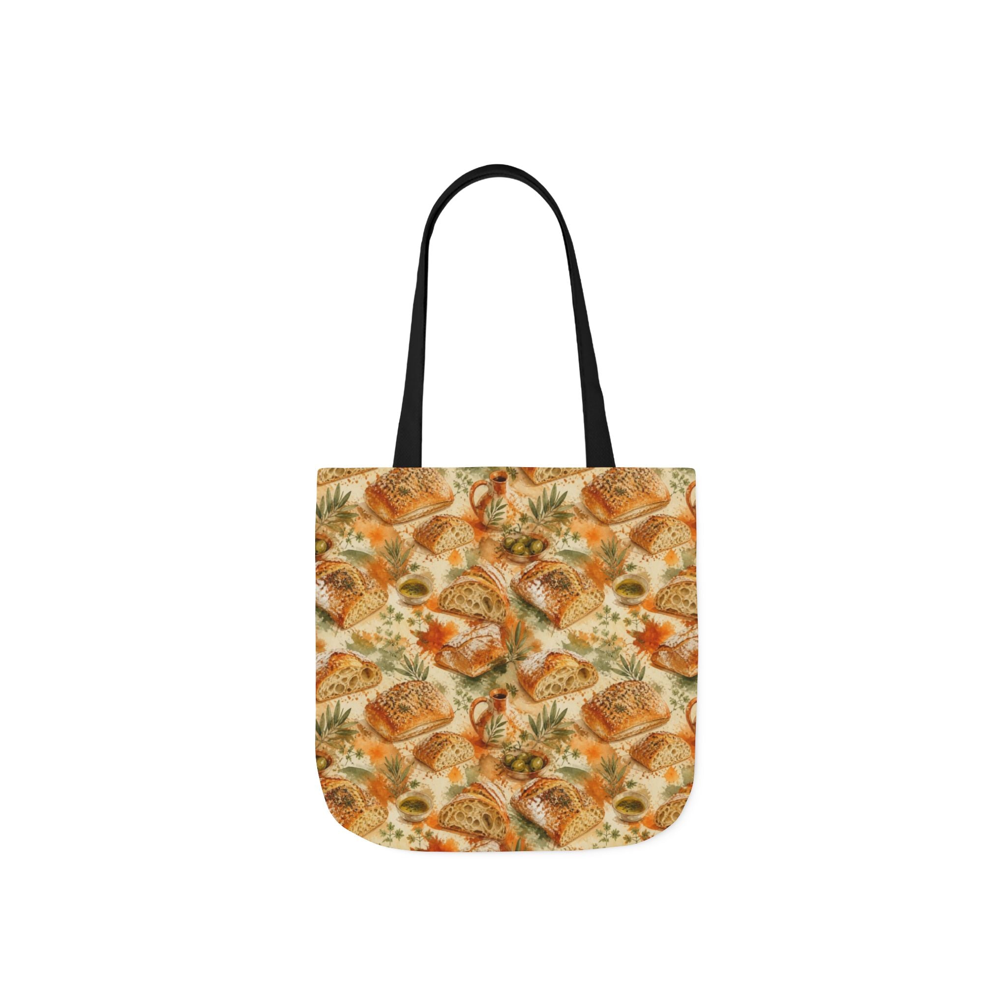 Ciabatta Rolls Canvas Tote Bag Mediterranean Kitchen Watercolor Splash Design Italian Cottagecore Gift