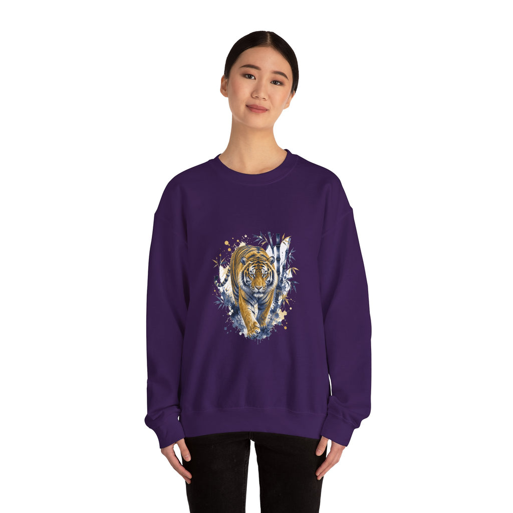 Matching Couple Sweatshirt - Tiger & Crane Matching Couple Crewneck Sweatshirt Watercolor Art His Hers Engagement Gift - Design A