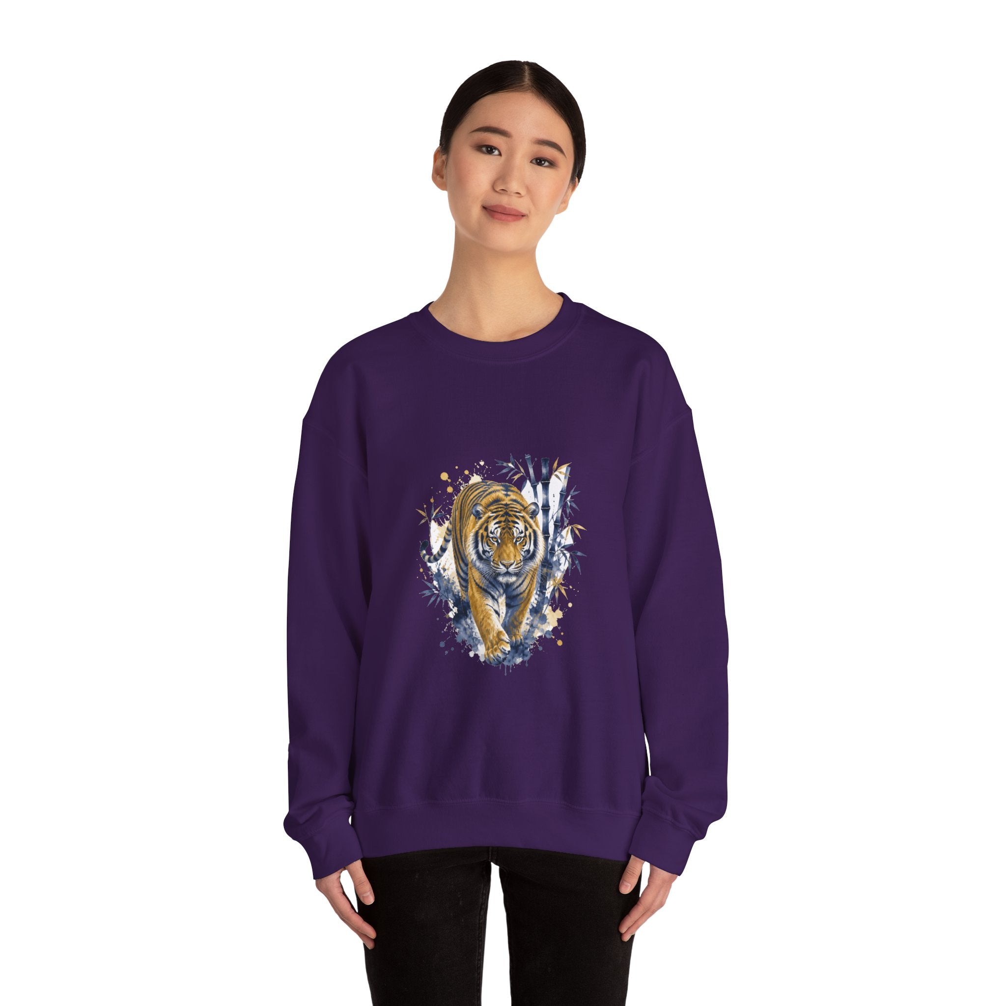 Matching Couple Sweatshirt - Tiger & Crane Matching Couple Crewneck Sweatshirt Watercolor Art His Hers Engagement Gift - Design A