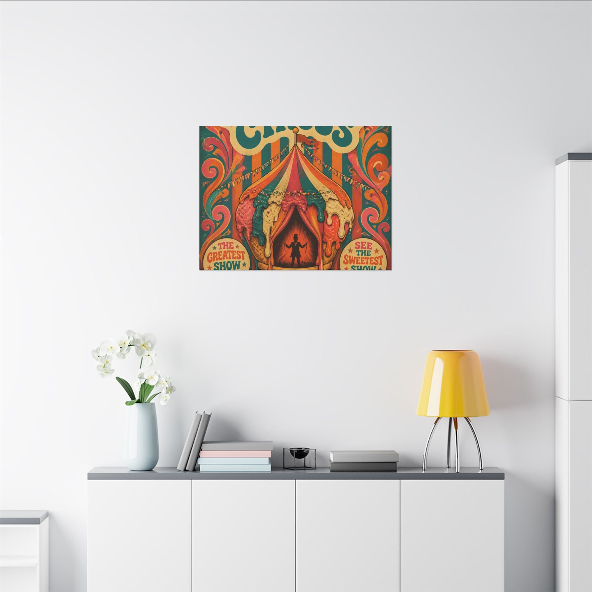 Ice Cream Cone Circus Tent Wall Art Canvas 24×36 Psychedelic Dining Room Decor Maximalist Print