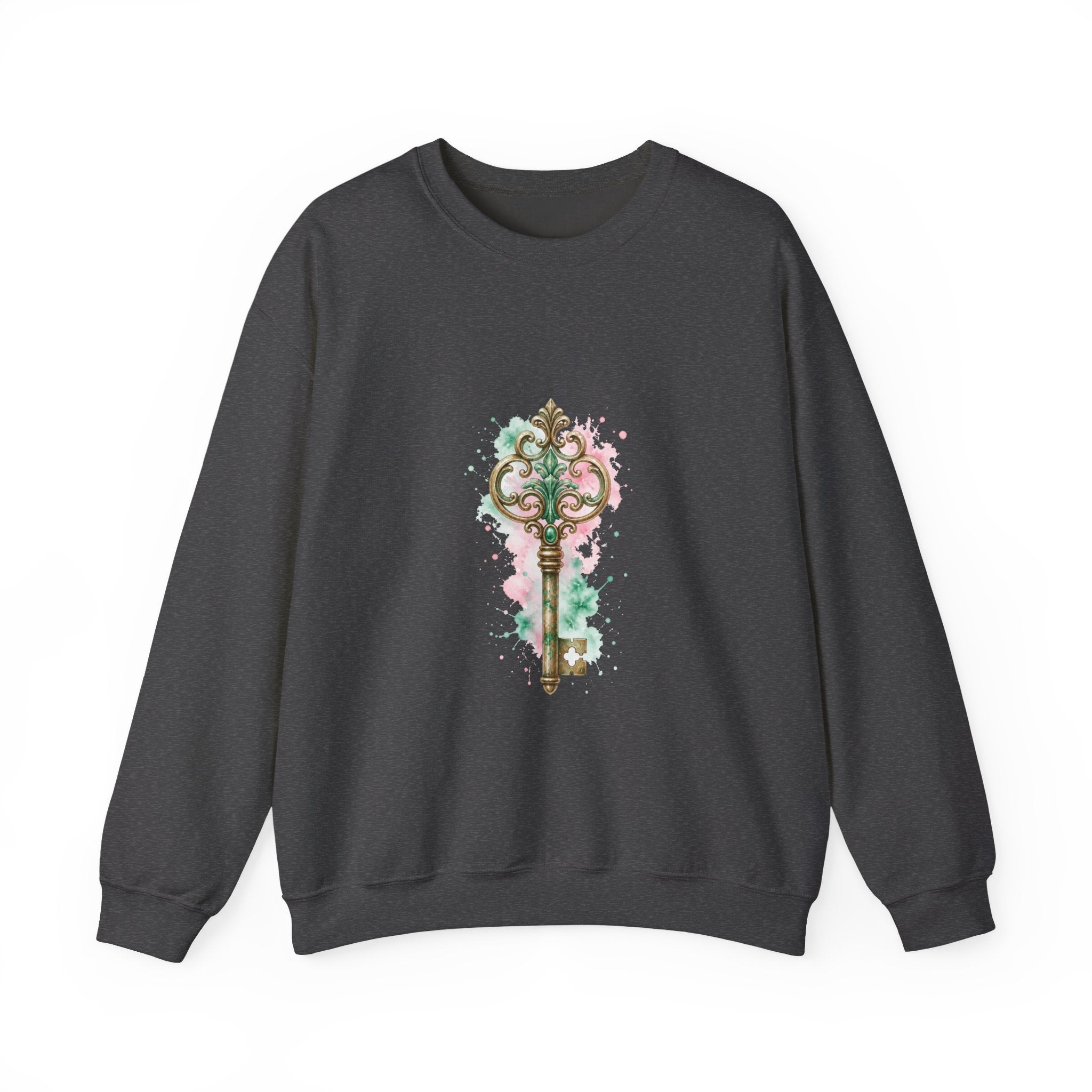 Matching Couple Sweatshirt - Key & Lock Matching Couple Crewneck Sweatshirt Watercolor Art His Hers Engagement Gift - Design A