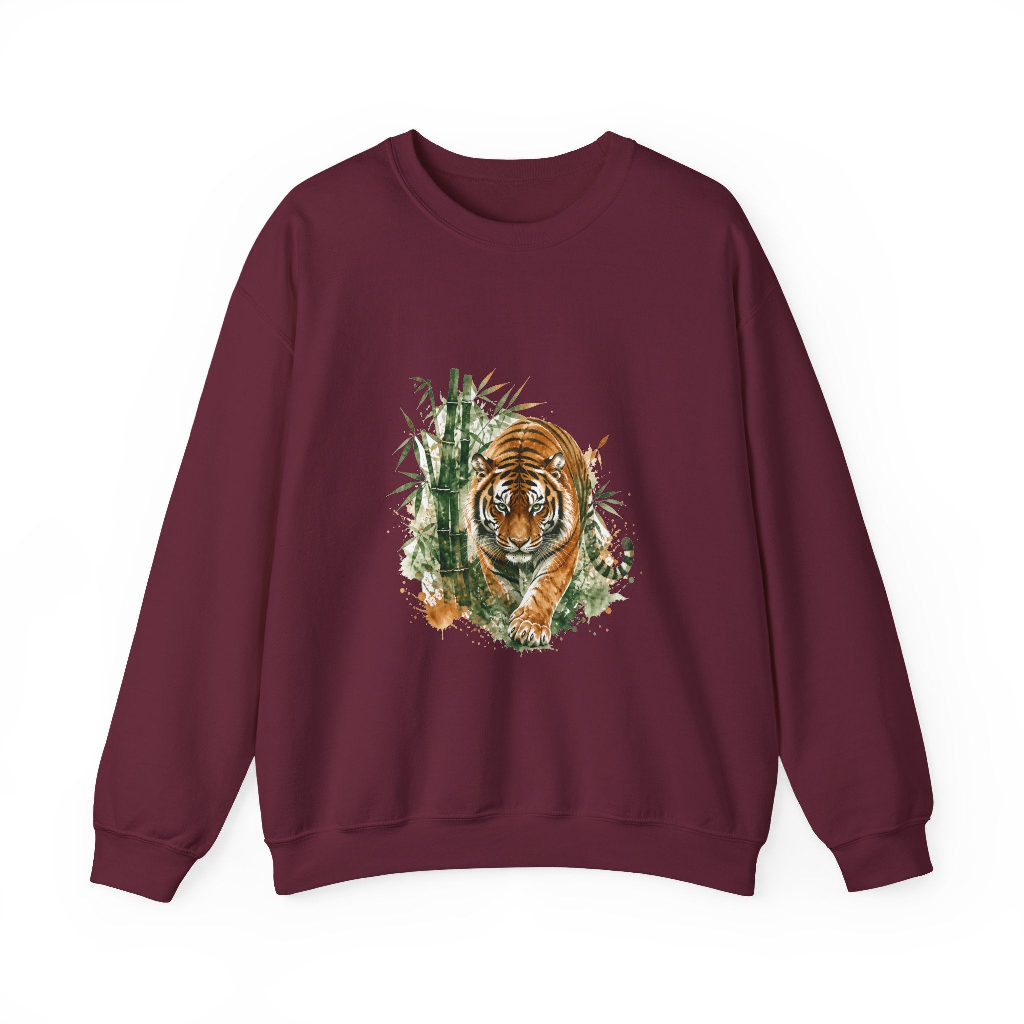 Matching Couple Sweatshirt - Tiger & Crane Matching Couple Premium Fleece Sweatshirt Watercolor Art His Hers Birthday Gift - Design A