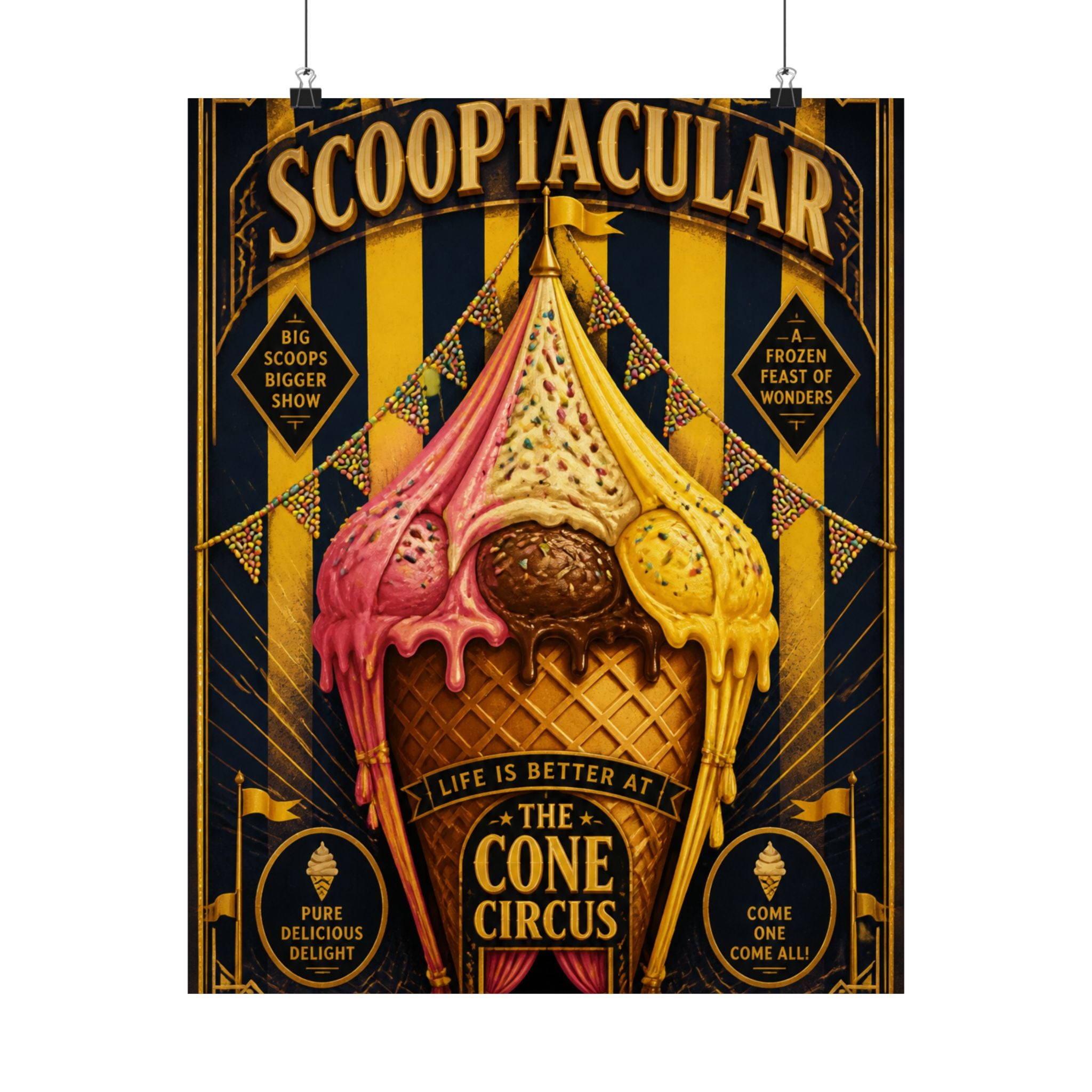 Ice Cream Cone Circus Tent Wall Art Poster 18×24 Art Deco Entryway Decor Maximalist Print