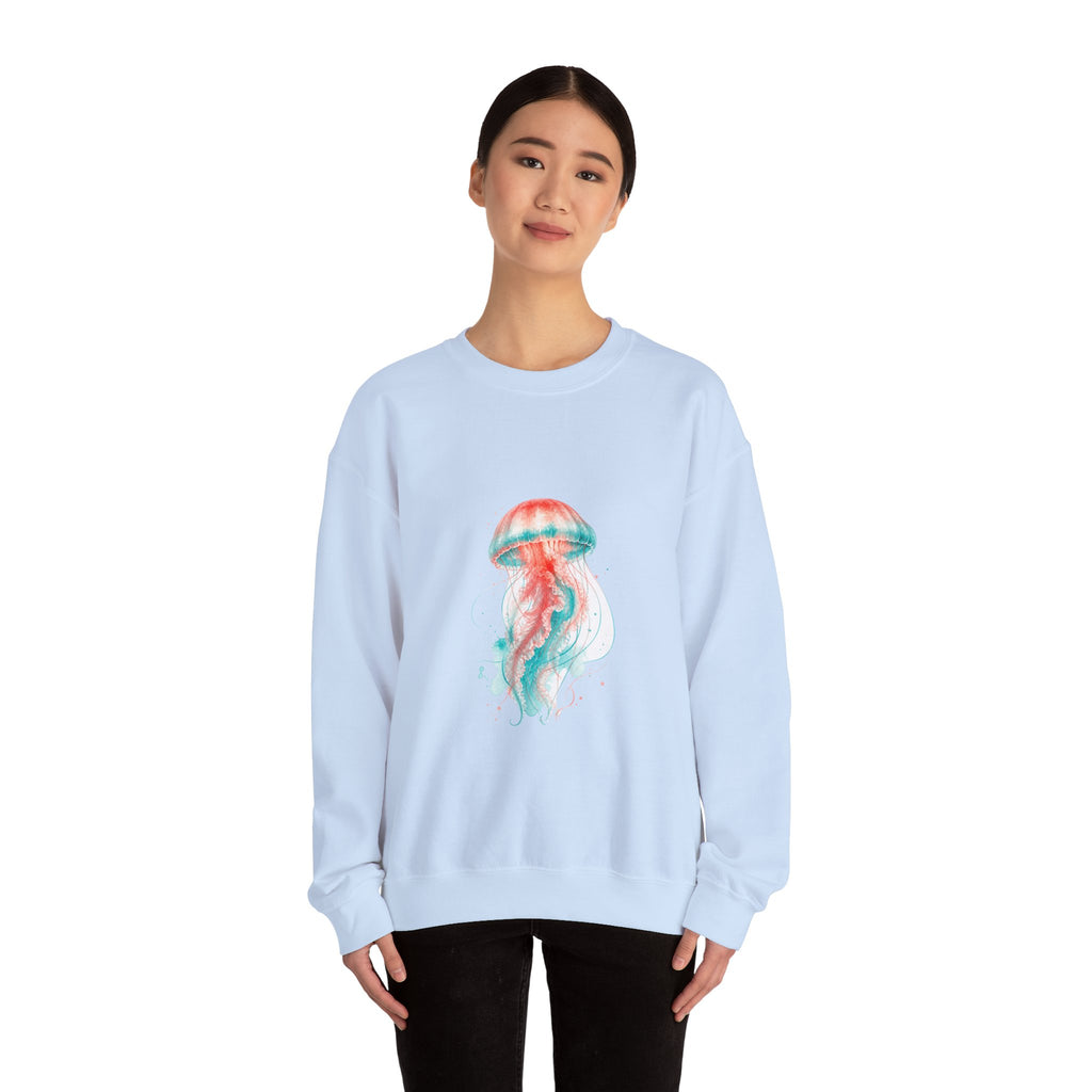 Matching Couple Sweatshirt - Octopus & Jellyfish Matching Couple Premium Fleece Sweatshirt Watercolor Art His Hers Birthday Gift - Design B