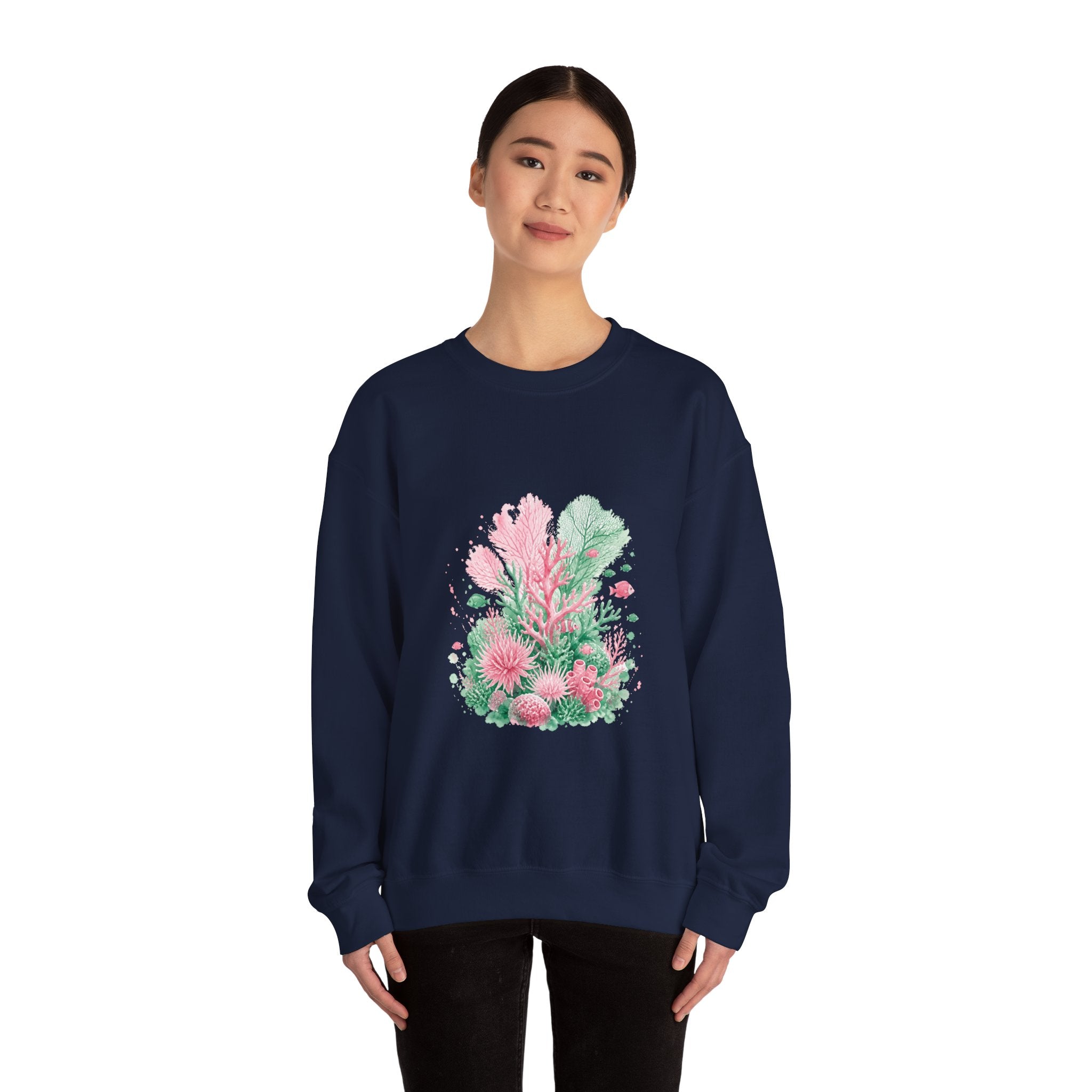 Matching Couple Sweatshirt - Coral Reef & Deep Sea Matching Couple Crewneck Sweatshirt Watercolor Art His Hers Engagement Gift - Design A