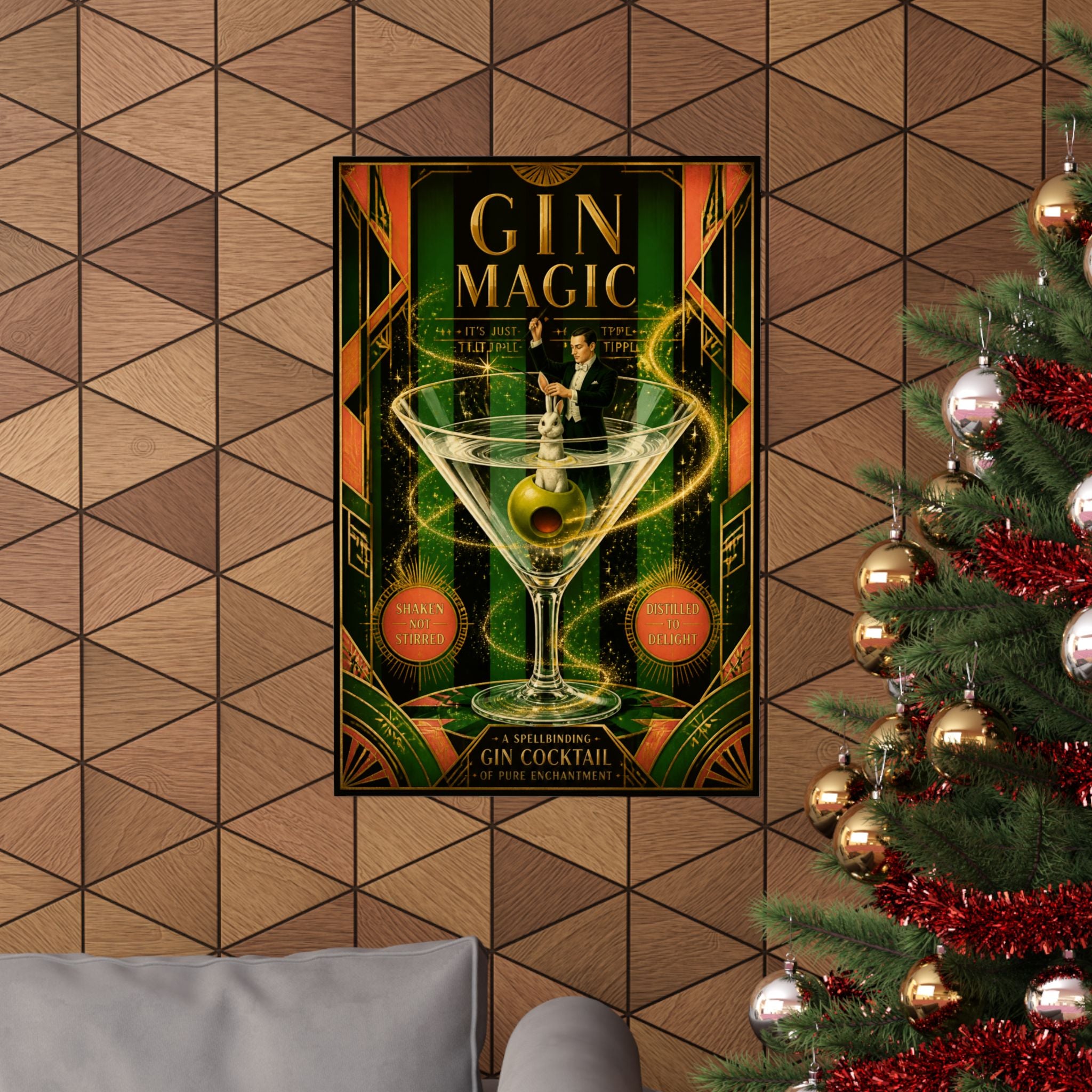 Martini Magician Wall Art Poster 24×36 Art Deco Bar Area Decor Maximalist Print