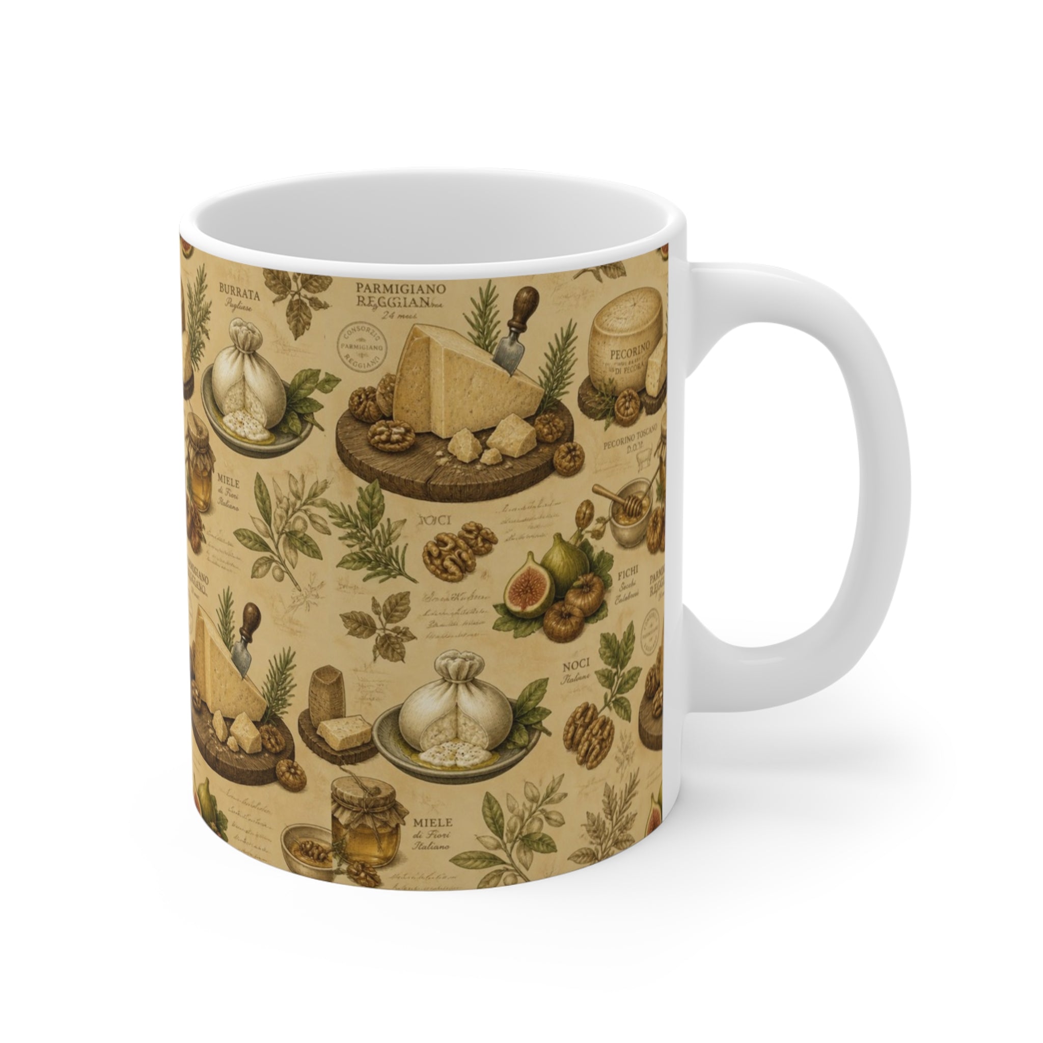 Italian Cheese Board 11oz Ceramic Mug Mediterranean Kitchen Botanical Design Italian Cottagecore Gift