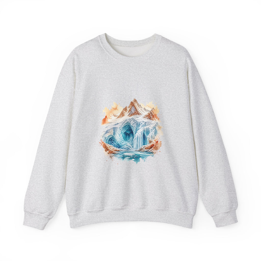 Matching Couple Sweatshirt - Volcano & Glacier Matching Couple Crewneck Sweatshirt Watercolor Art His Hers Engagement Gift - Design B