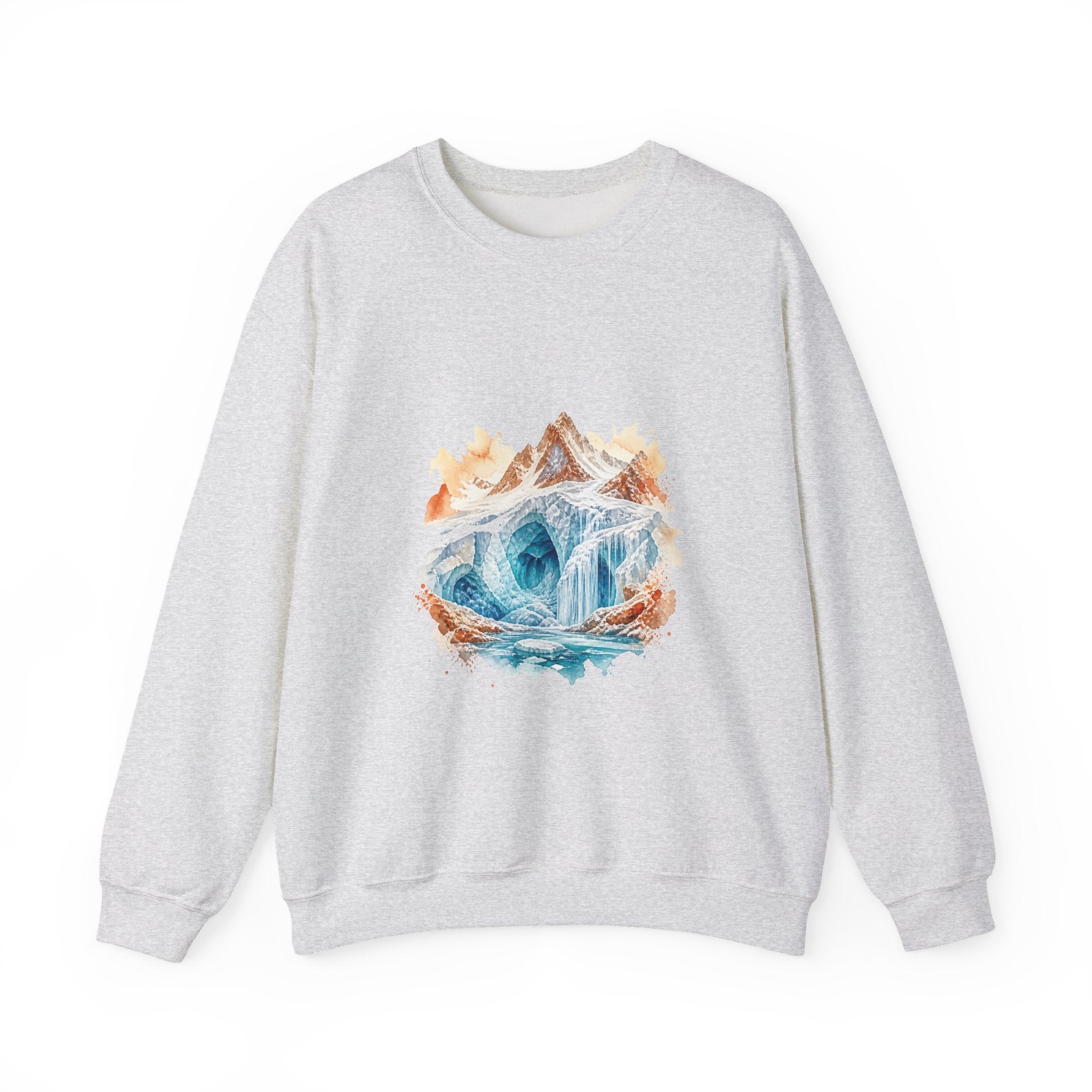 Matching Couple Sweatshirt - Volcano & Glacier Matching Couple Crewneck Sweatshirt Watercolor Art His Hers Engagement Gift - Design B
