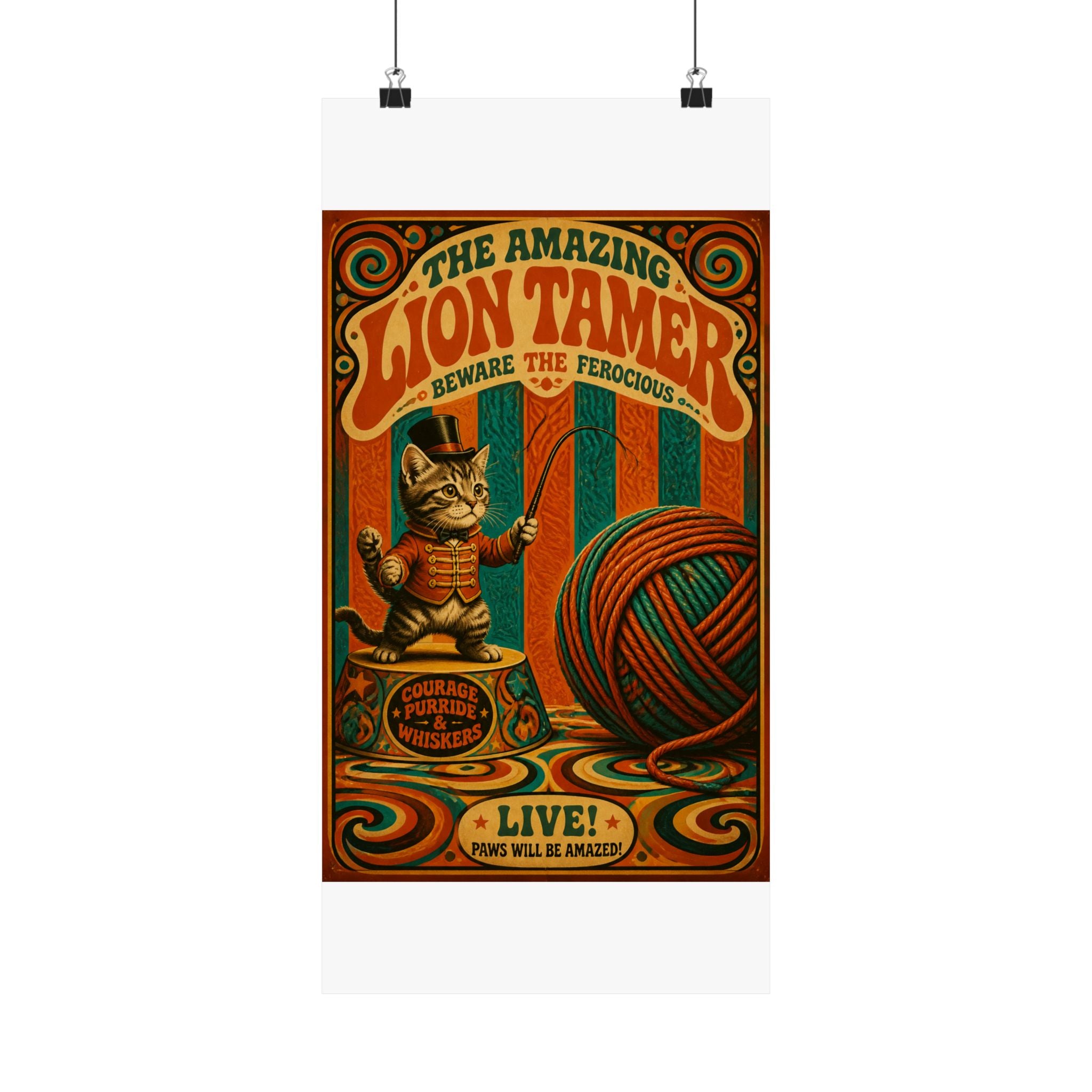 Cat Lion Tamer Wall Art Poster 24×36 Psychedelic Dining Room Decor Maximalist Print