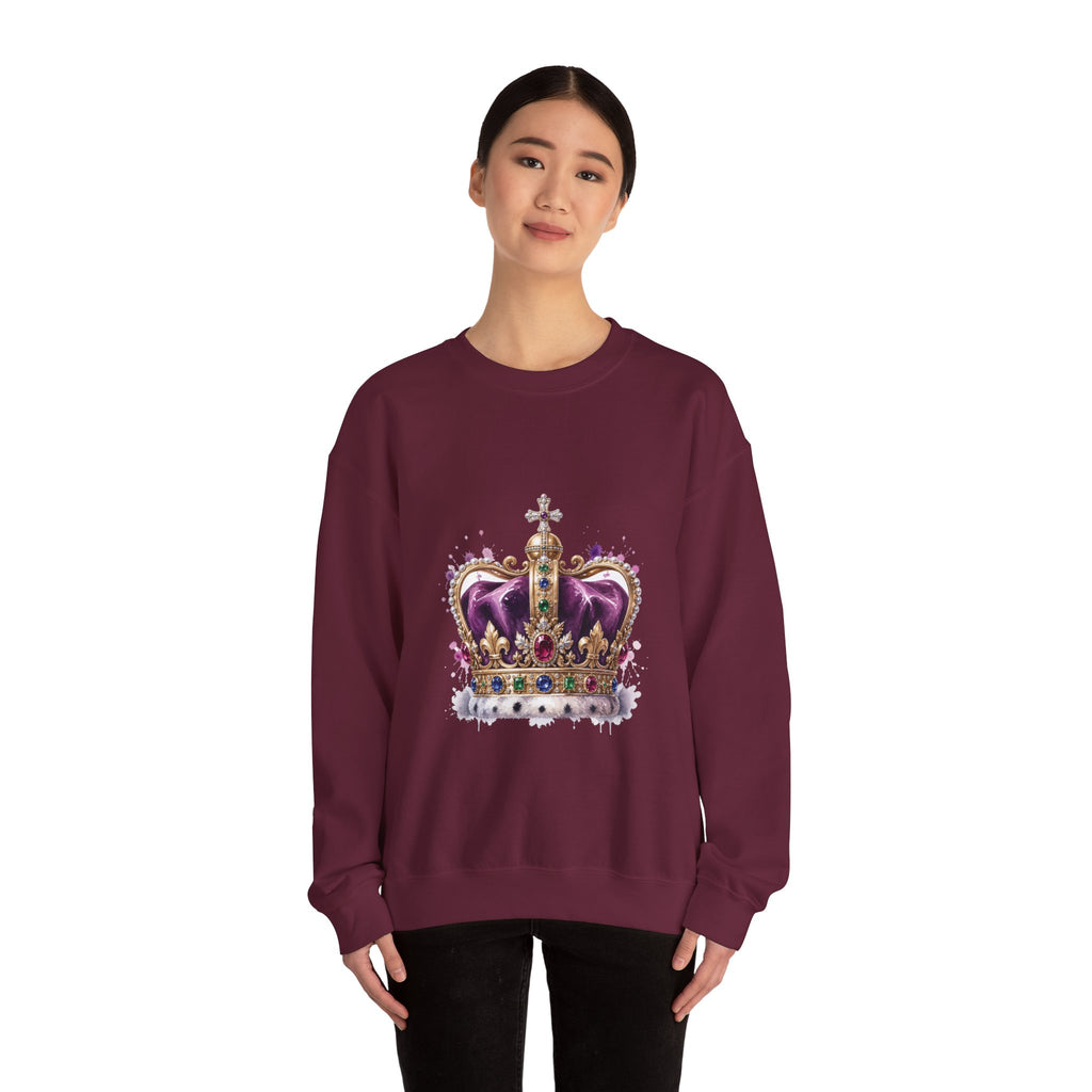 Matching Couple Sweatshirt - Crown & Shield Matching Couple Crewneck Sweatshirt Watercolor Art His Hers Engagement Gift - Design A