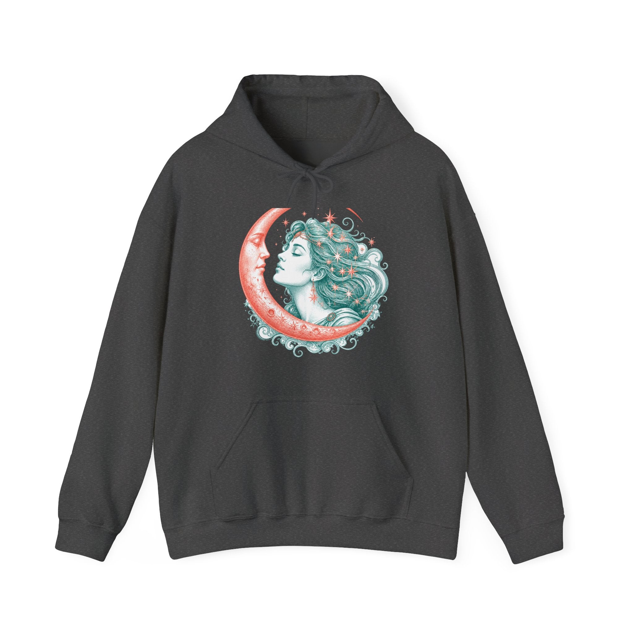 Matching Couple Sweatshirt - Helios & Selene Matching Couple Hooded Sweatshirt Hand-Drawn Art His Hers Best Friend Gift - Design B