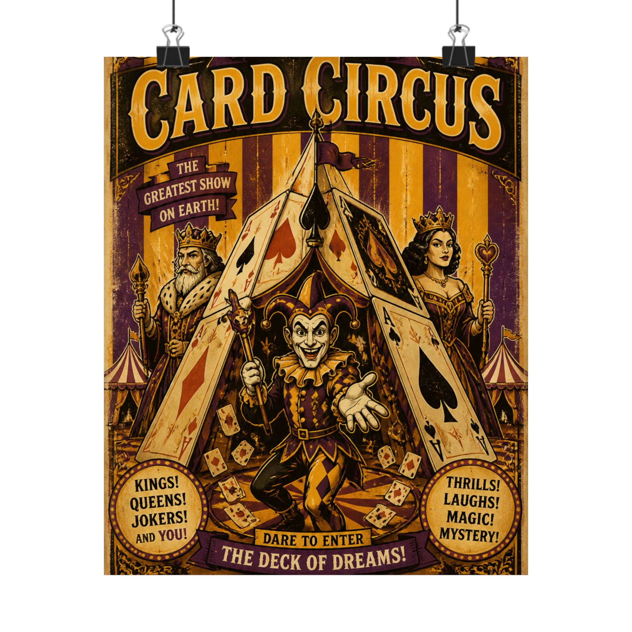 Playing Cards Tent Wall Art Poster 24×36 Vintage Circus Bedroom Decor Maximalist Print