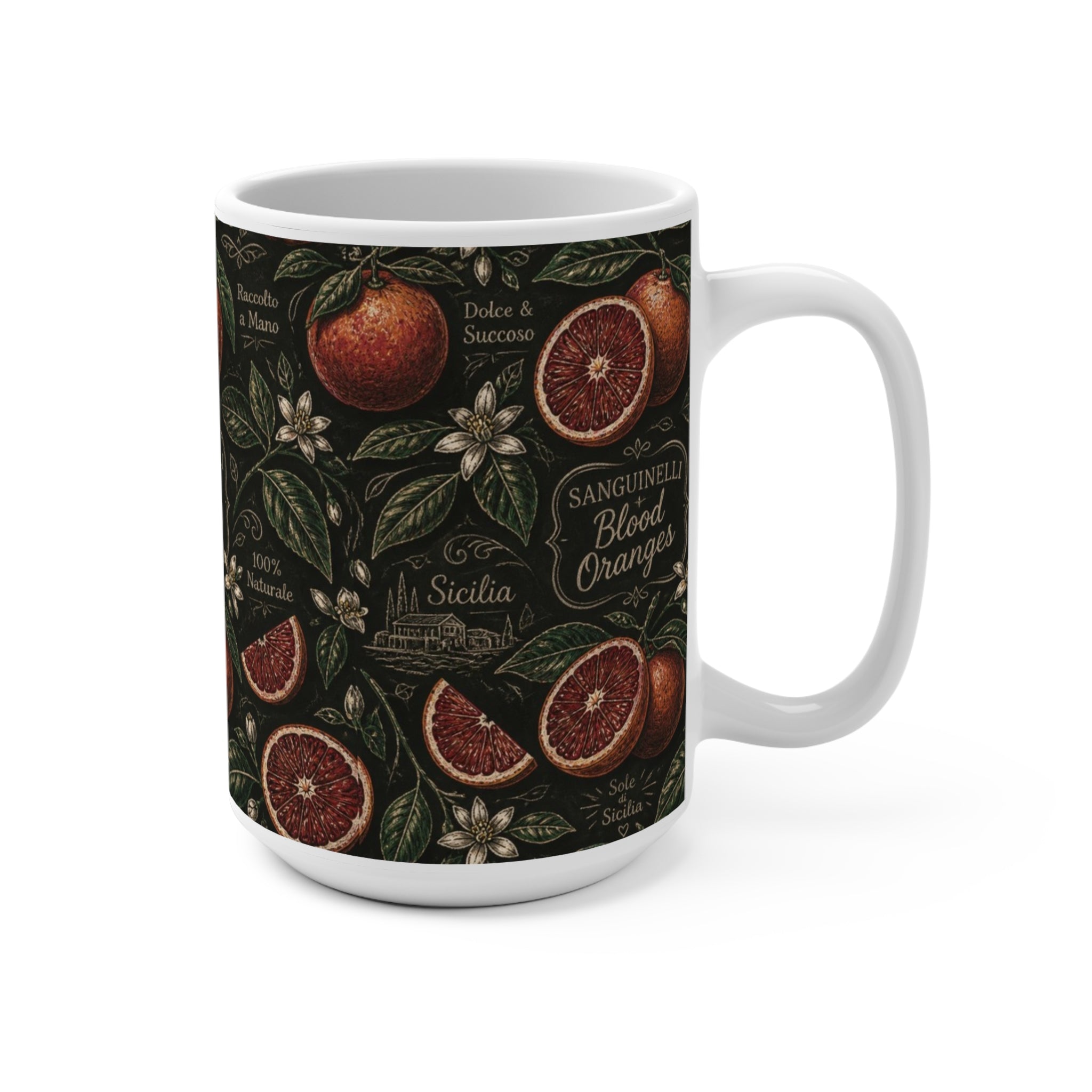 Blood Oranges 15oz Ceramic Mug Mediterranean Kitchen Chalk Art Design Italian Cottagecore Gift