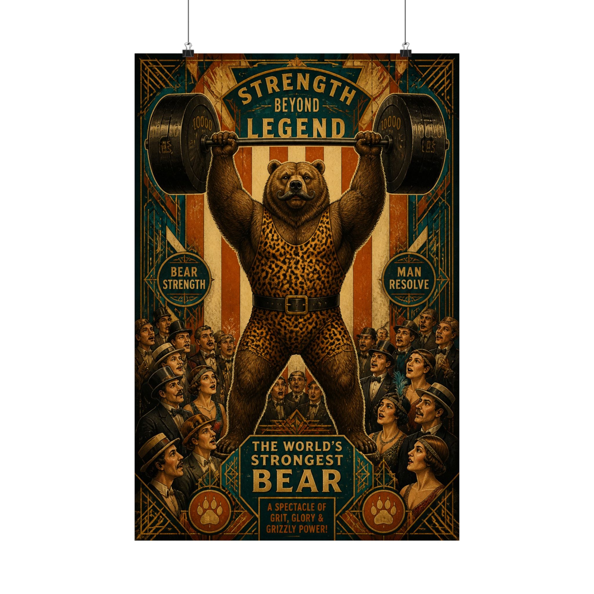 Strongman Bear Wall Art Poster 18×24 Art Deco Entryway Decor Maximalist Print