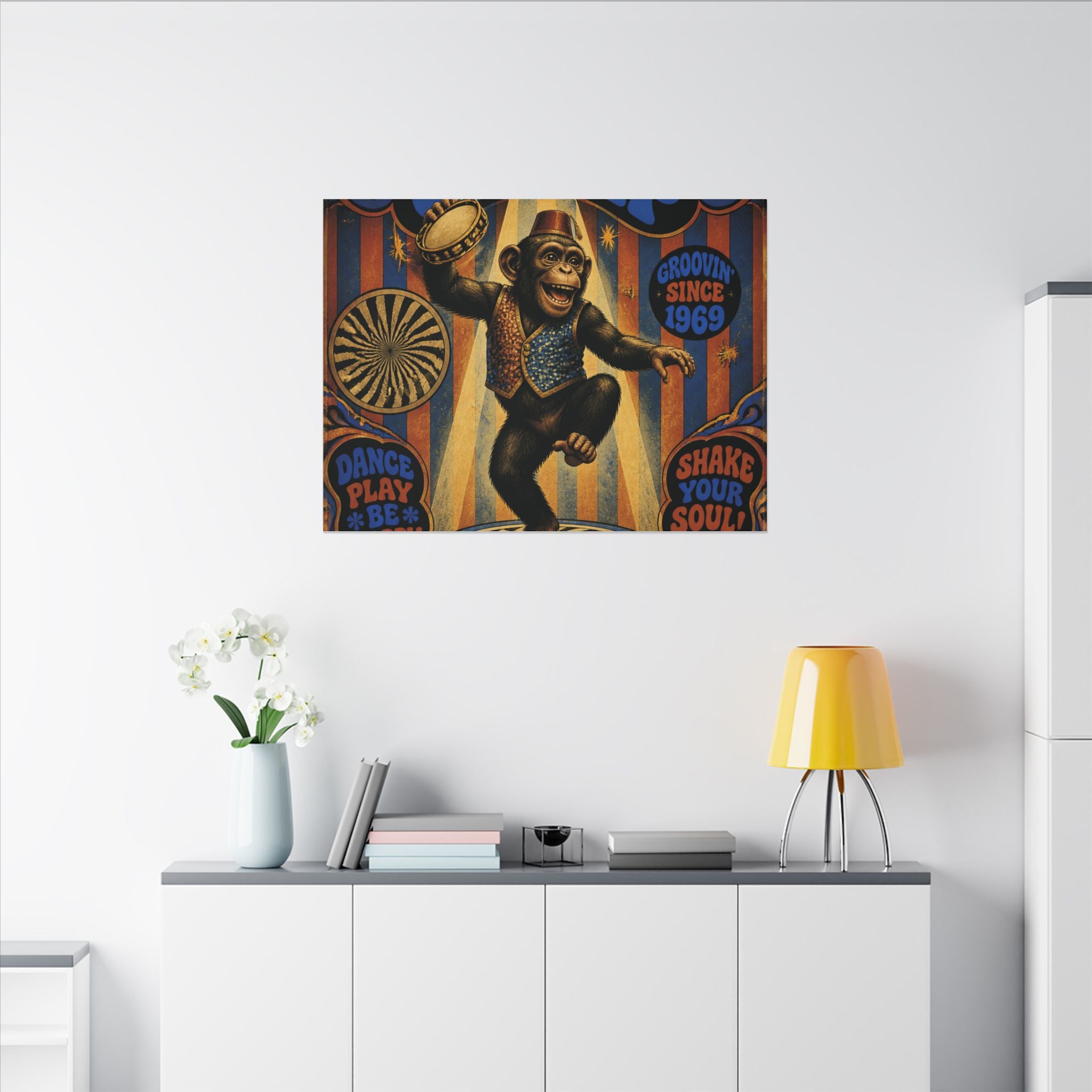 Dancing Monkey Wall Art Canvas 24×36 Psychedelic Dining Room Decor Maximalist Print