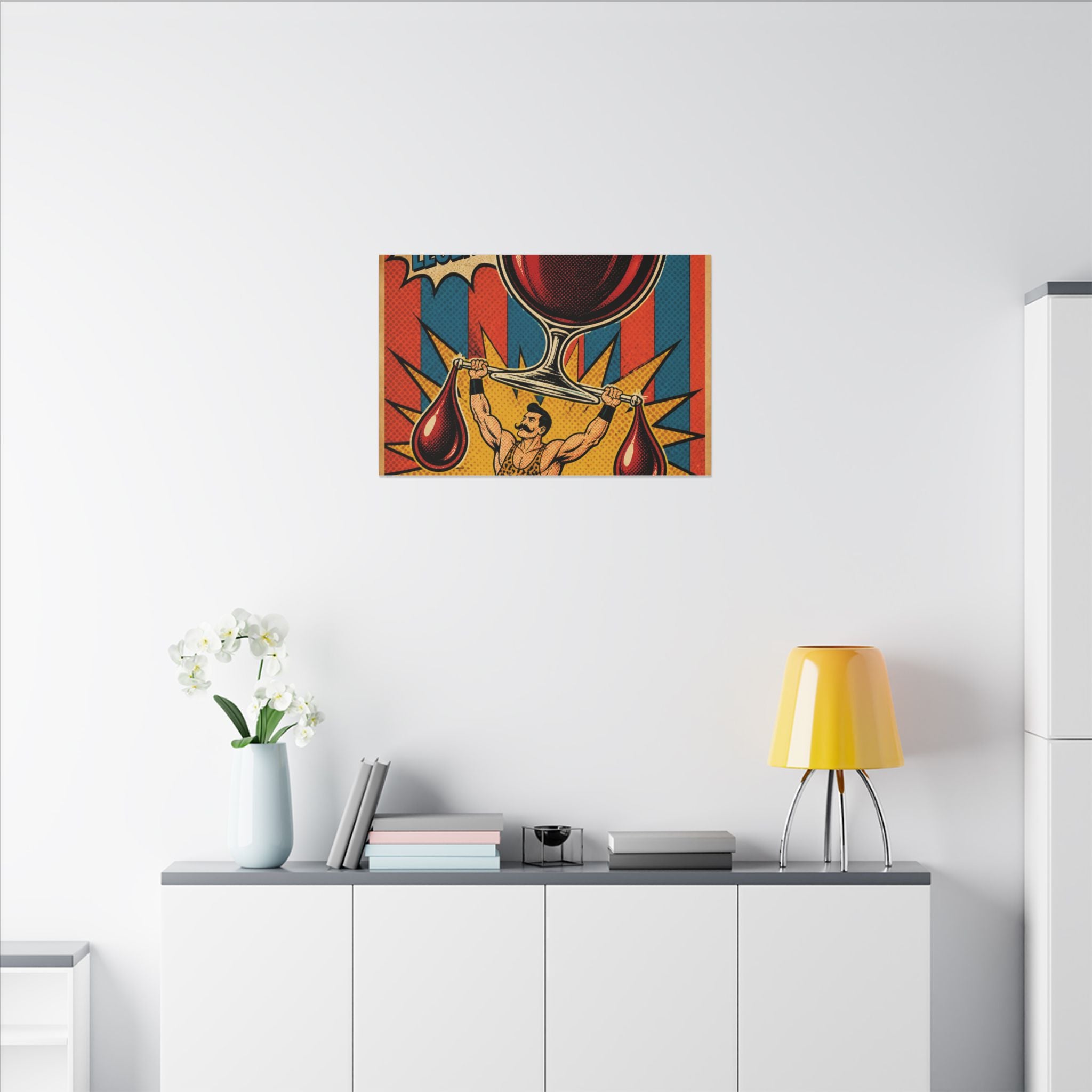 Wine Glass Strongman Wall Art Canvas 16×20 Pop Art Living Room Decor Maximalist Print