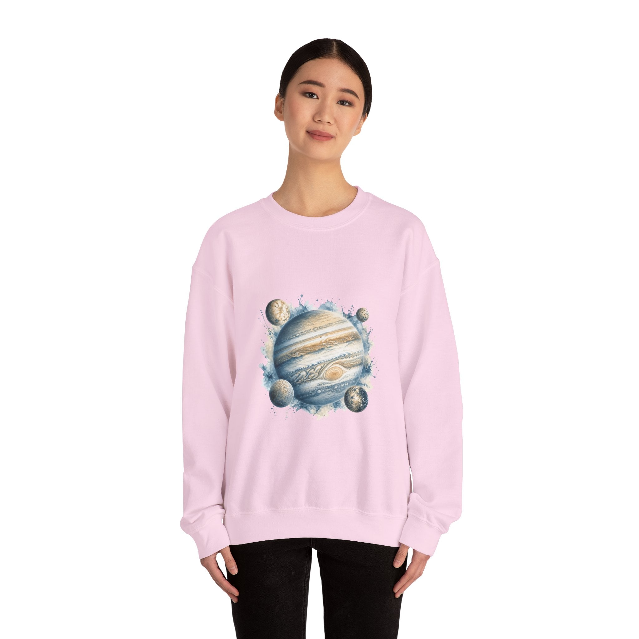 Matching Couple Sweatshirt - Saturn & Jupiter Matching Couple Crewneck Sweatshirt Watercolor Art His Hers Engagement Gift - Design B