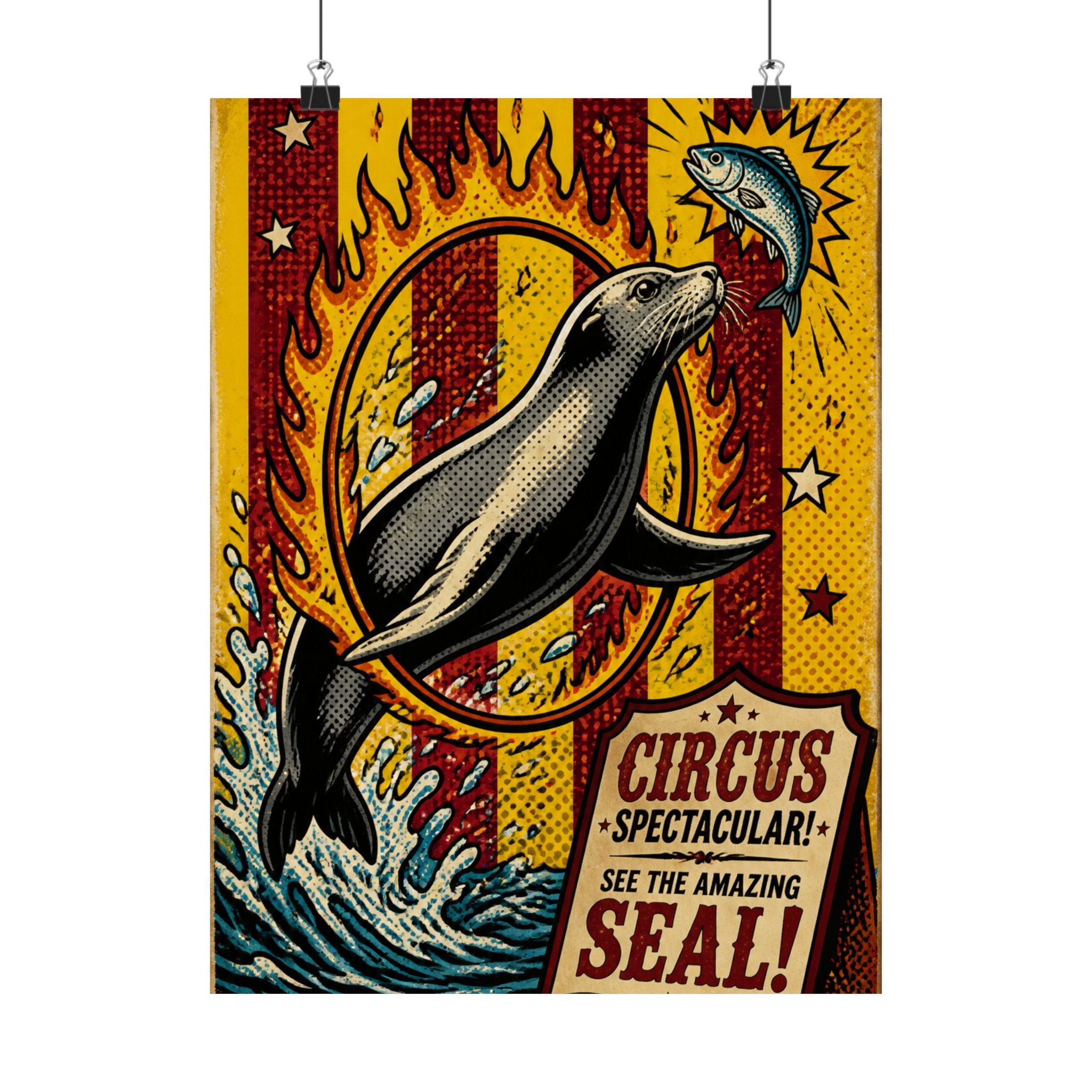 Seal Fire Hoop Wall Art Poster 18×24 Pop Art Living Room Decor Maximalist Print