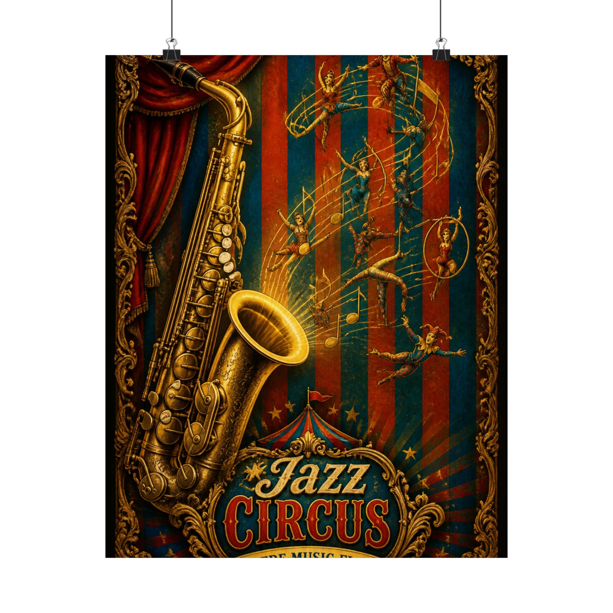 Saxophone Music Circus Wall Art Poster 18×24 Baroque Home Office Decor Maximalist Print
