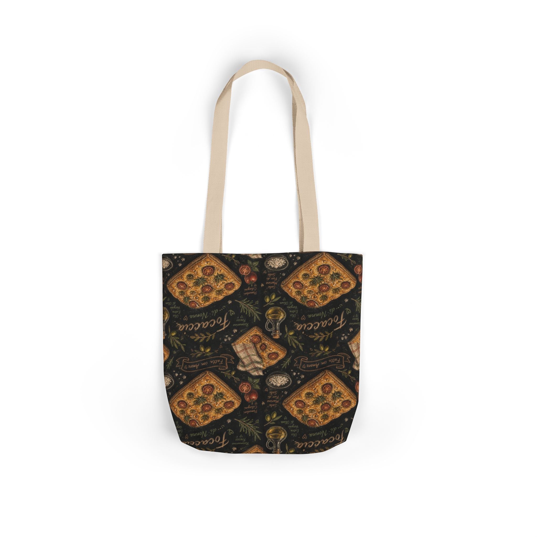 Focaccia Bread Canvas Tote Bag Mediterranean Kitchen Chalk Art Design Italian Cottagecore Gift