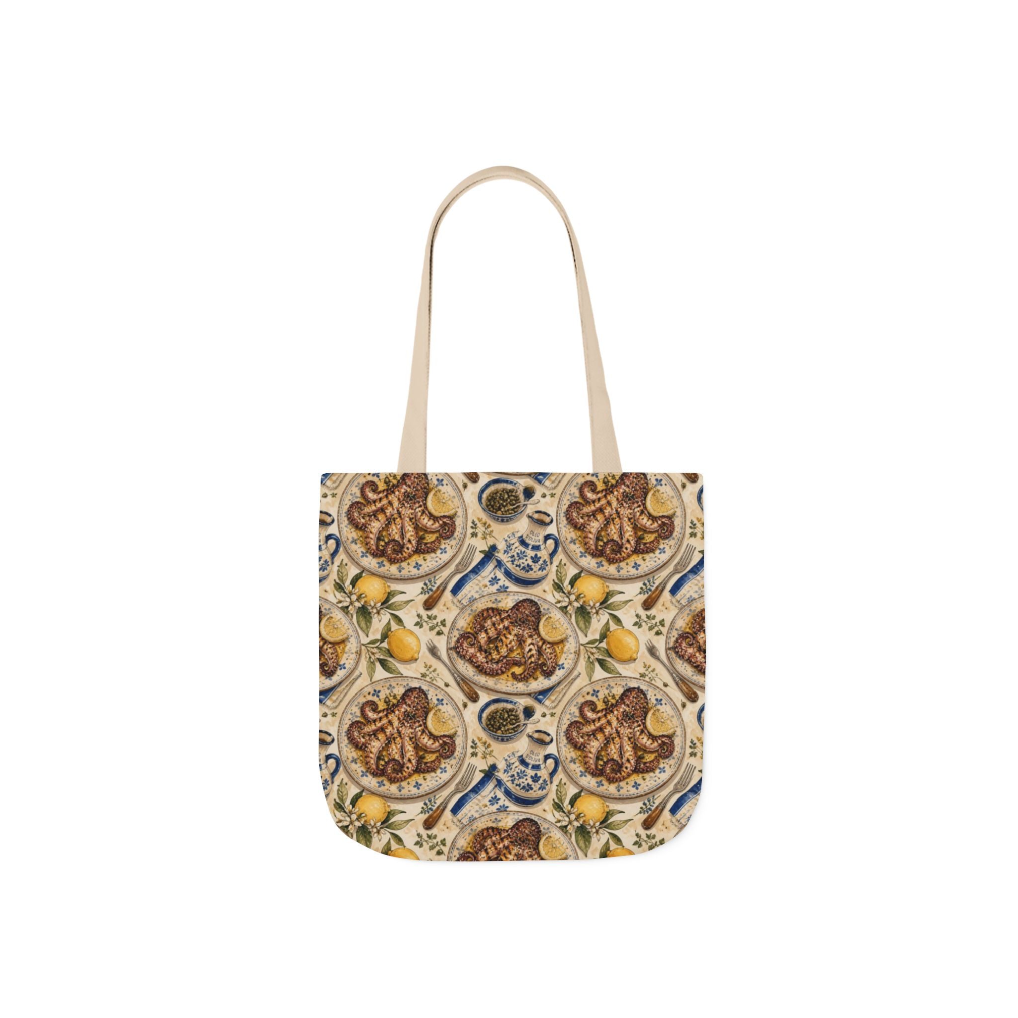 Grilled Octopus Canvas Tote Bag Mediterranean Kitchen Watercolor Design Italian Cottagecore Gift