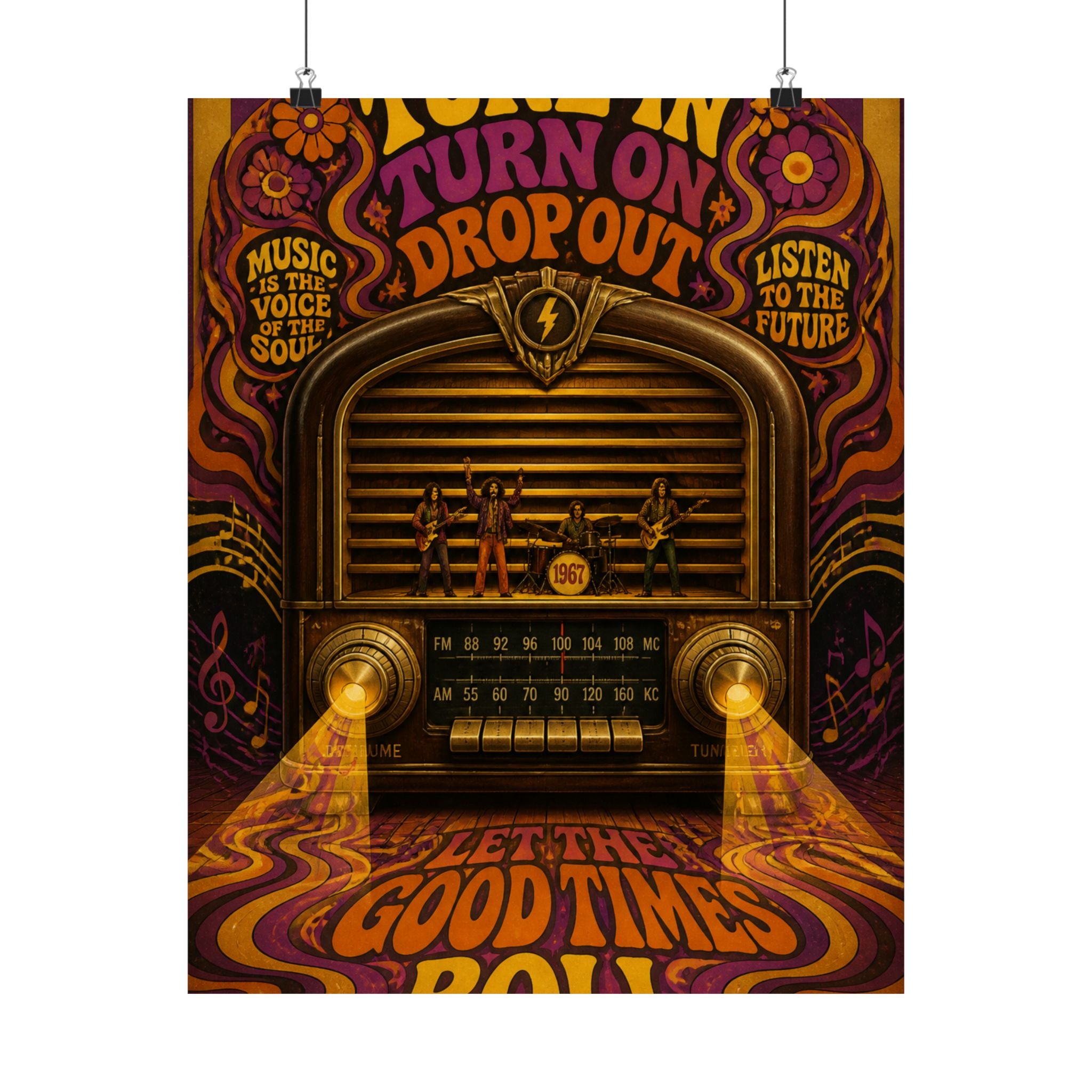 Vintage Radio Stage Wall Art Poster 18×24 Psychedelic Cafe Decor Maximalist Print