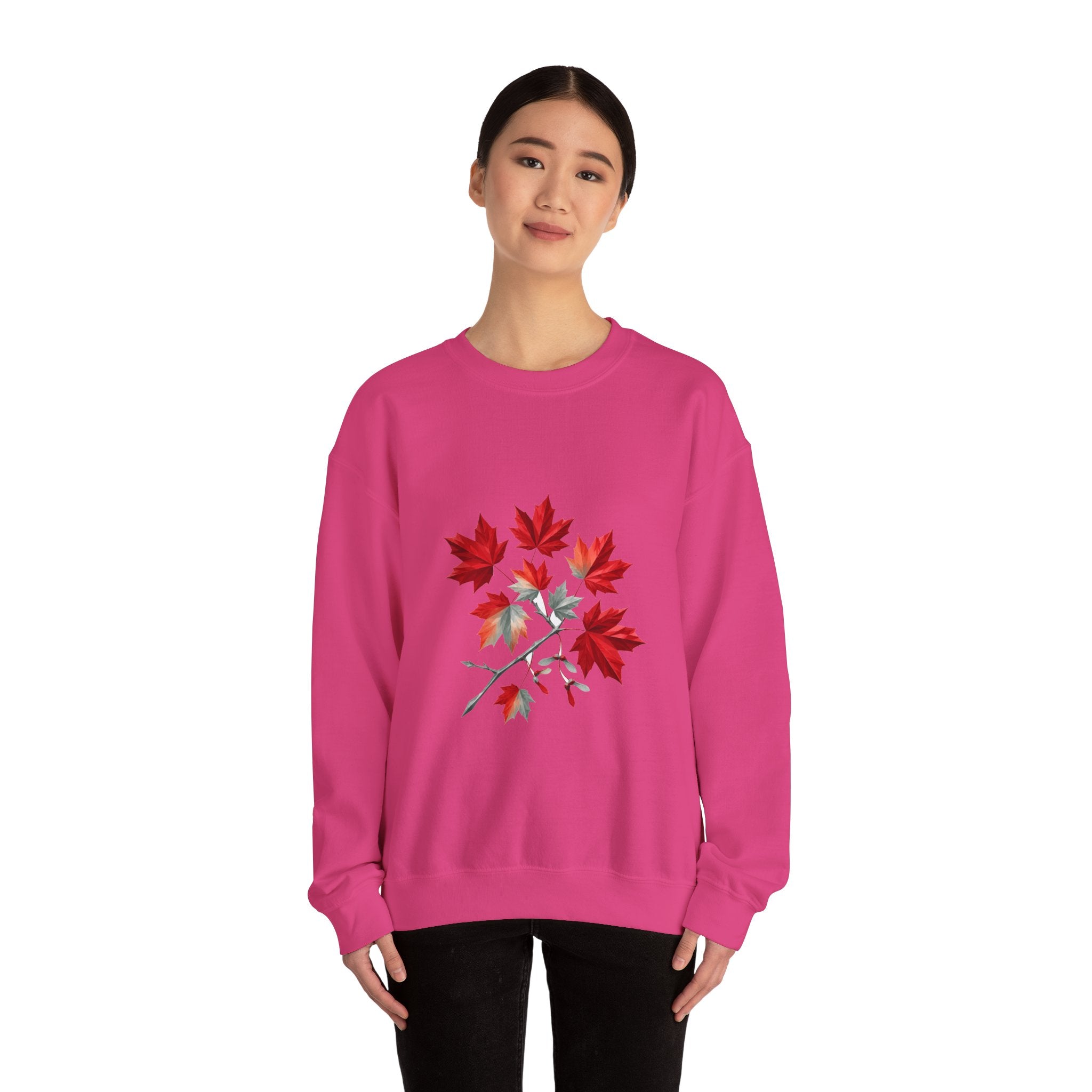 Matching Couple Sweatshirt - Cherry Blossom & Maple Leaf Matching Couple Crewneck Sweatshirt Geometric Art His Hers Couple Gift - Design B