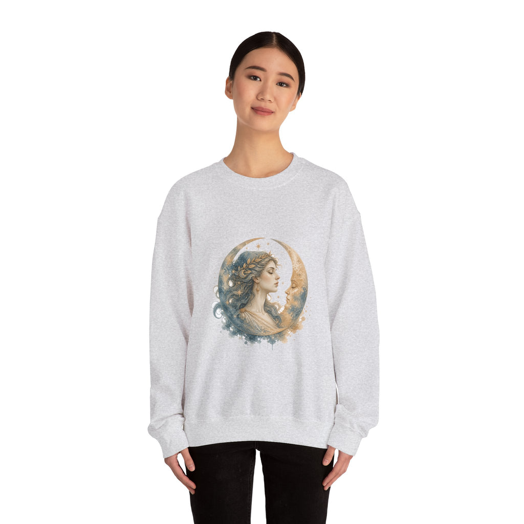 Matching Couple Sweatshirt - Helios & Selene Matching Couple Premium Fleece Sweatshirt Watercolor Art His Hers Birthday Gift - Design B