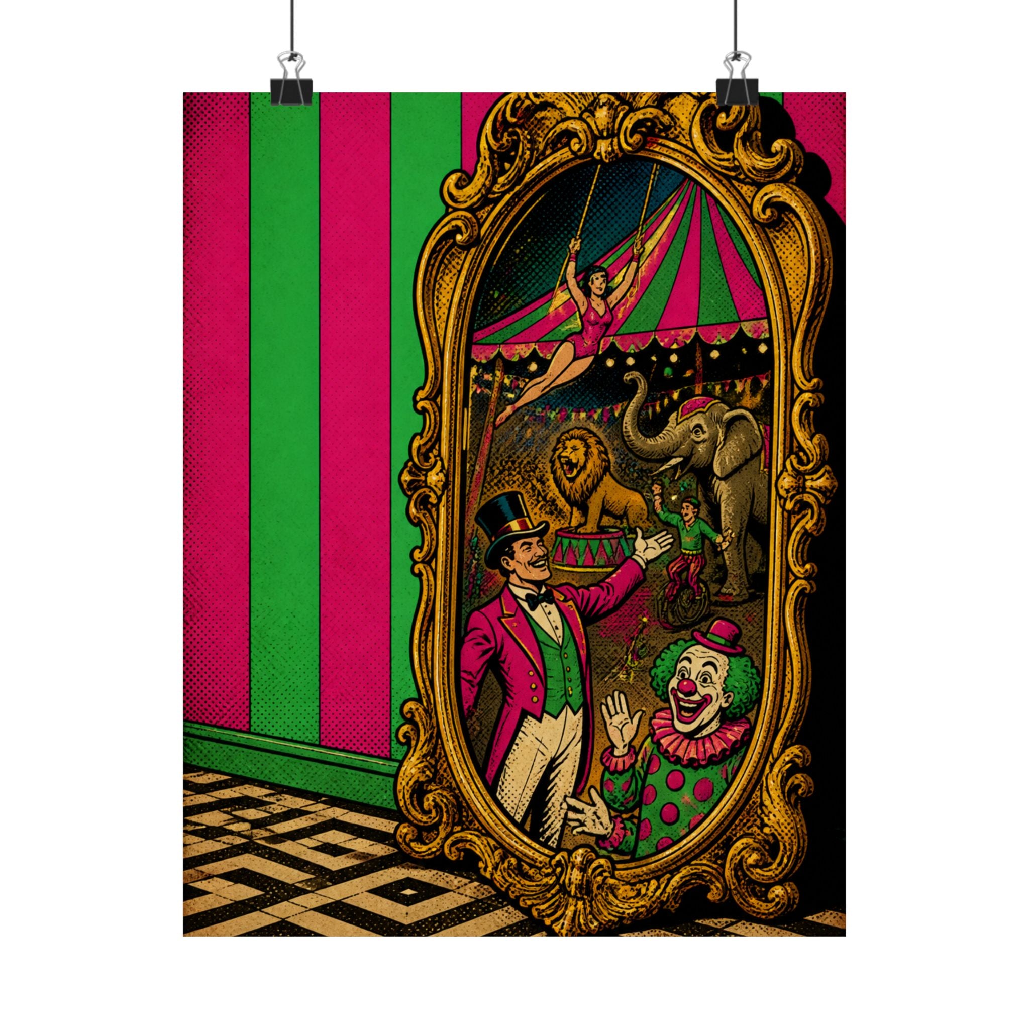 Vintage Mirror Circus Wall Art Poster 18×24 Pop Art Living Room Decor Maximalist Print