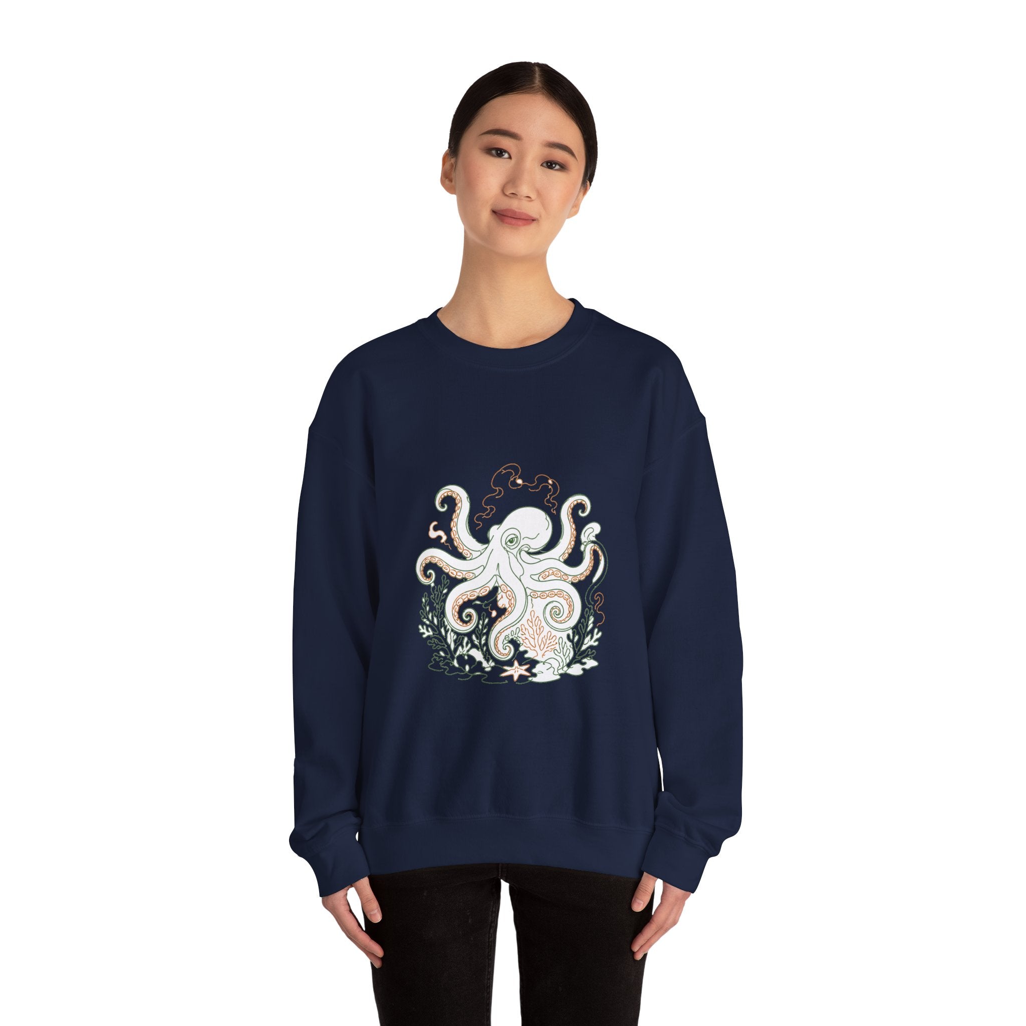 Matching Couple Sweatshirt - Octopus & Jellyfish Matching Couple Comfort Colors Crew Minimalist Art His Hers Christmas Gift - Design A