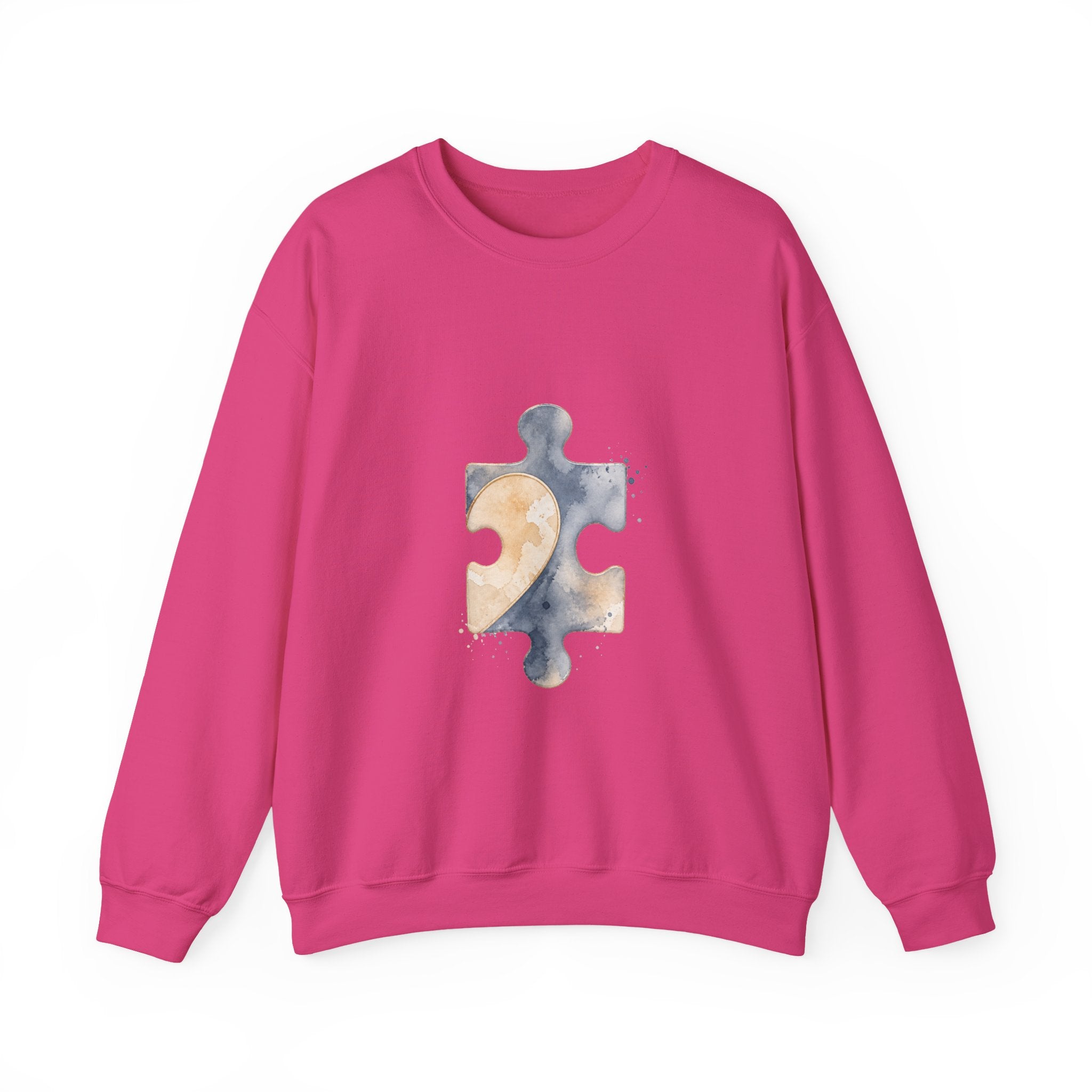 Matching Couple Sweatshirt - Puzzle Pieces Matching Couple Premium Fleece Sweatshirt Watercolor Art His Hers Birthday Gift - Design B