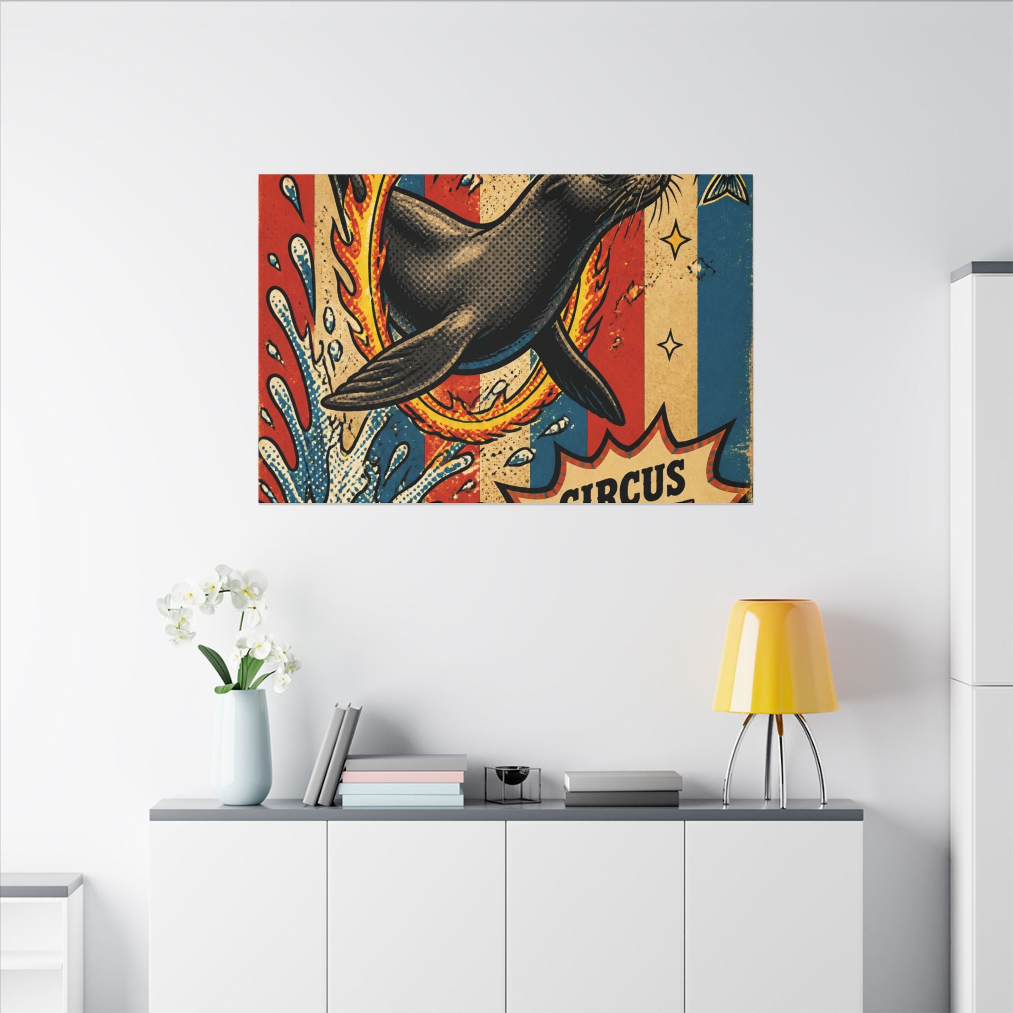 Seal Fire Hoop Wall Art Canvas 16×20 Pop Art Living Room Decor Maximalist Print