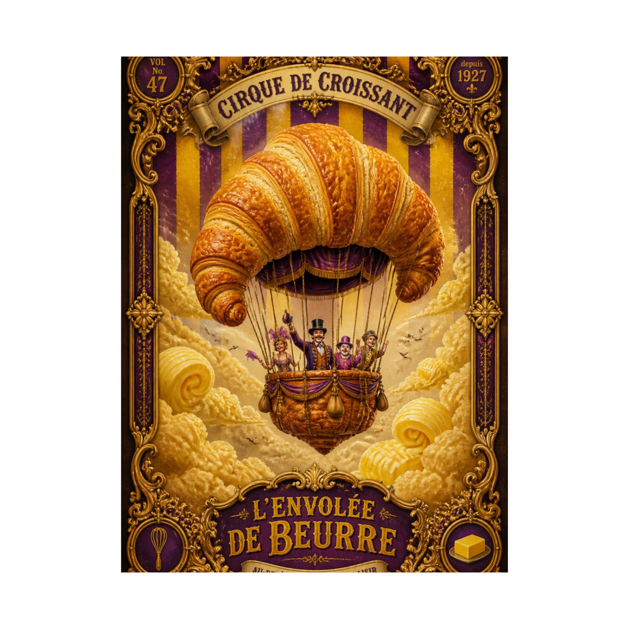 Croissant Hot Air Balloon Wall Art Poster 18×24 Baroque Home Office Decor Maximalist Print