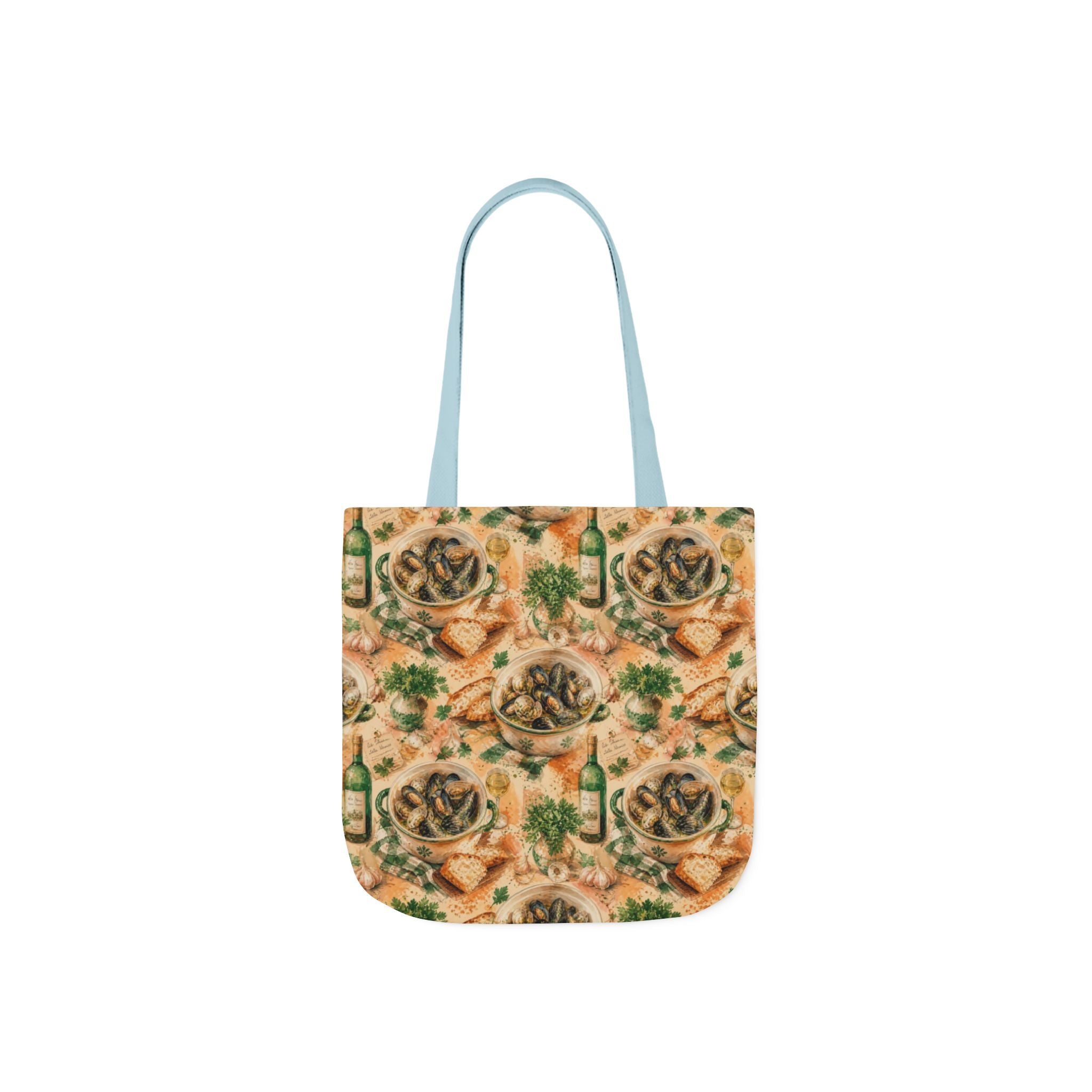Mussels & Clams Canvas Tote Bag Mediterranean Kitchen Watercolor Splash Design Italian Cottagecore Gift