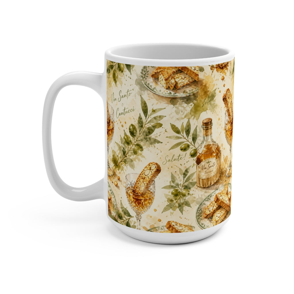 Biscotti & Vin Santo 15oz Ceramic Mug Mediterranean Kitchen Watercolor Splash Design Italian Cottagecore Gift