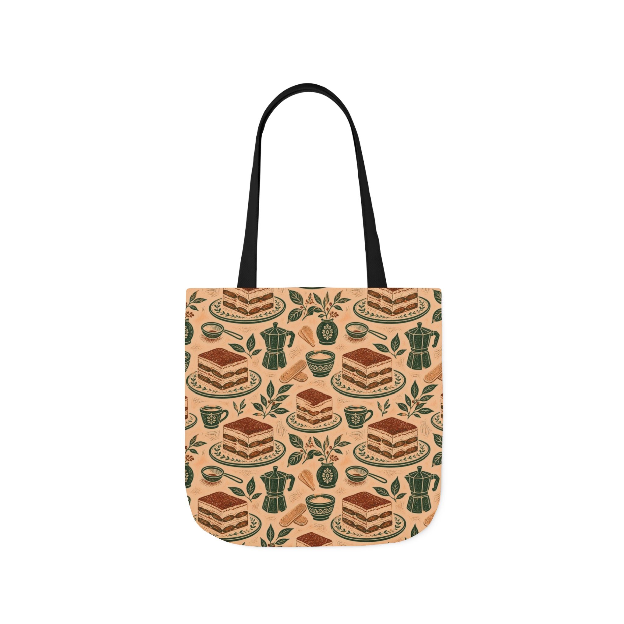 Tiramisu Layers Canvas Tote Bag Mediterranean Kitchen Linocut Design Italian Cottagecore Gift