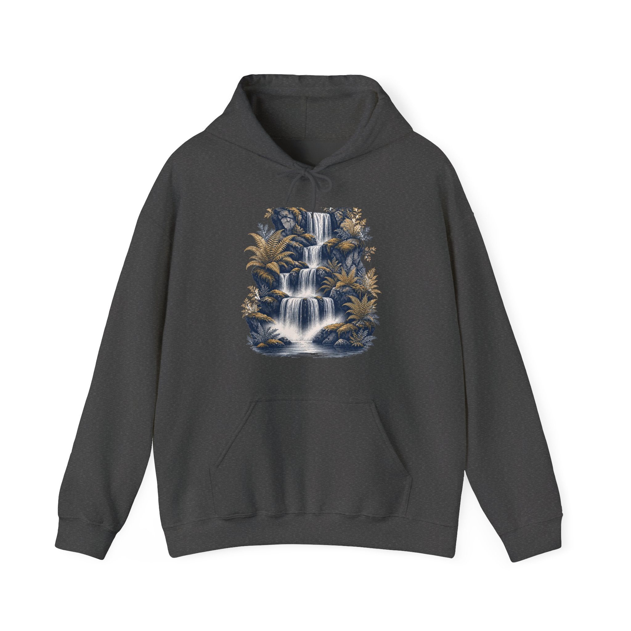 Matching Couple Sweatshirt - Wildfire & Waterfall Matching Couple Hooded Sweatshirt Vintage Art His Hers Wedding Gift - Design B