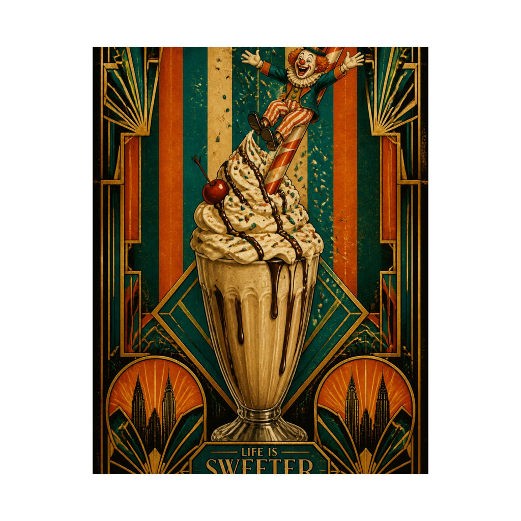 Milkshake Slide Clown Wall Art Poster 18×24 Art Deco Entryway Decor Maximalist Print